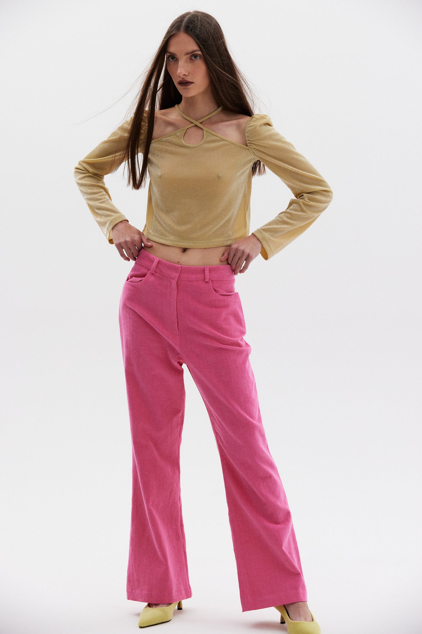 Bootcut Corduroy Pants, Fuchsia Pink