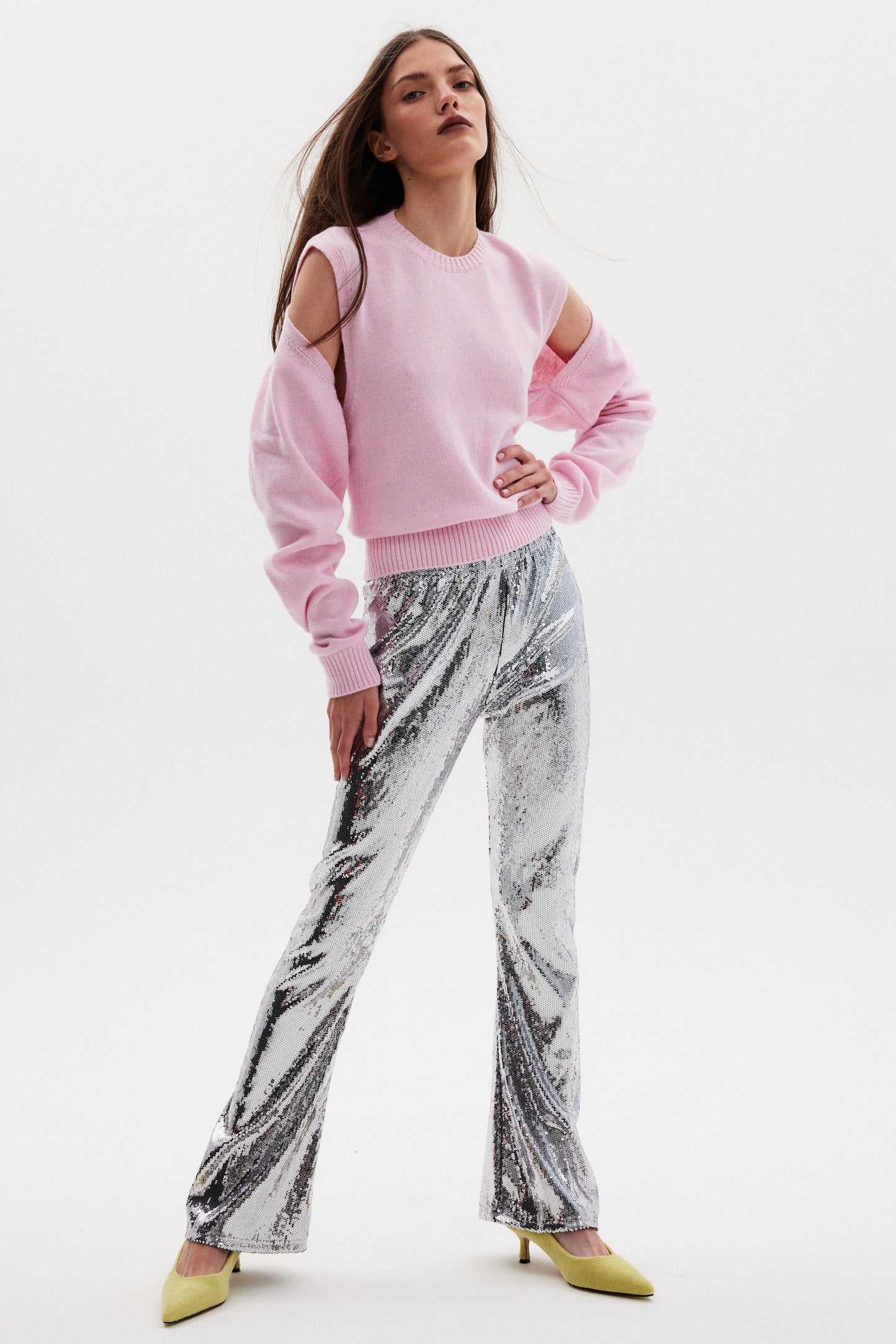 Backless Knit Top With Attached Sleeves, Lotus