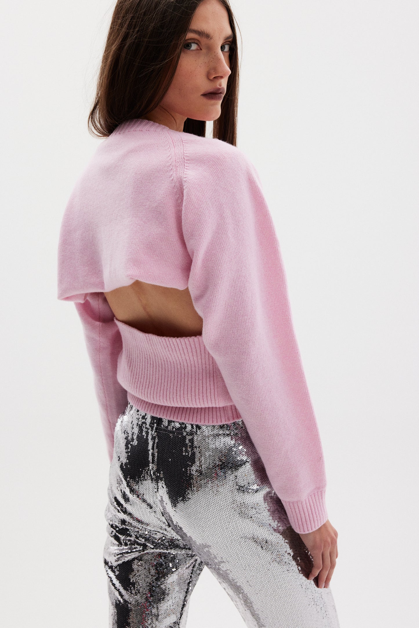 Backless Knit Top With Attached Sleeves, Lotus