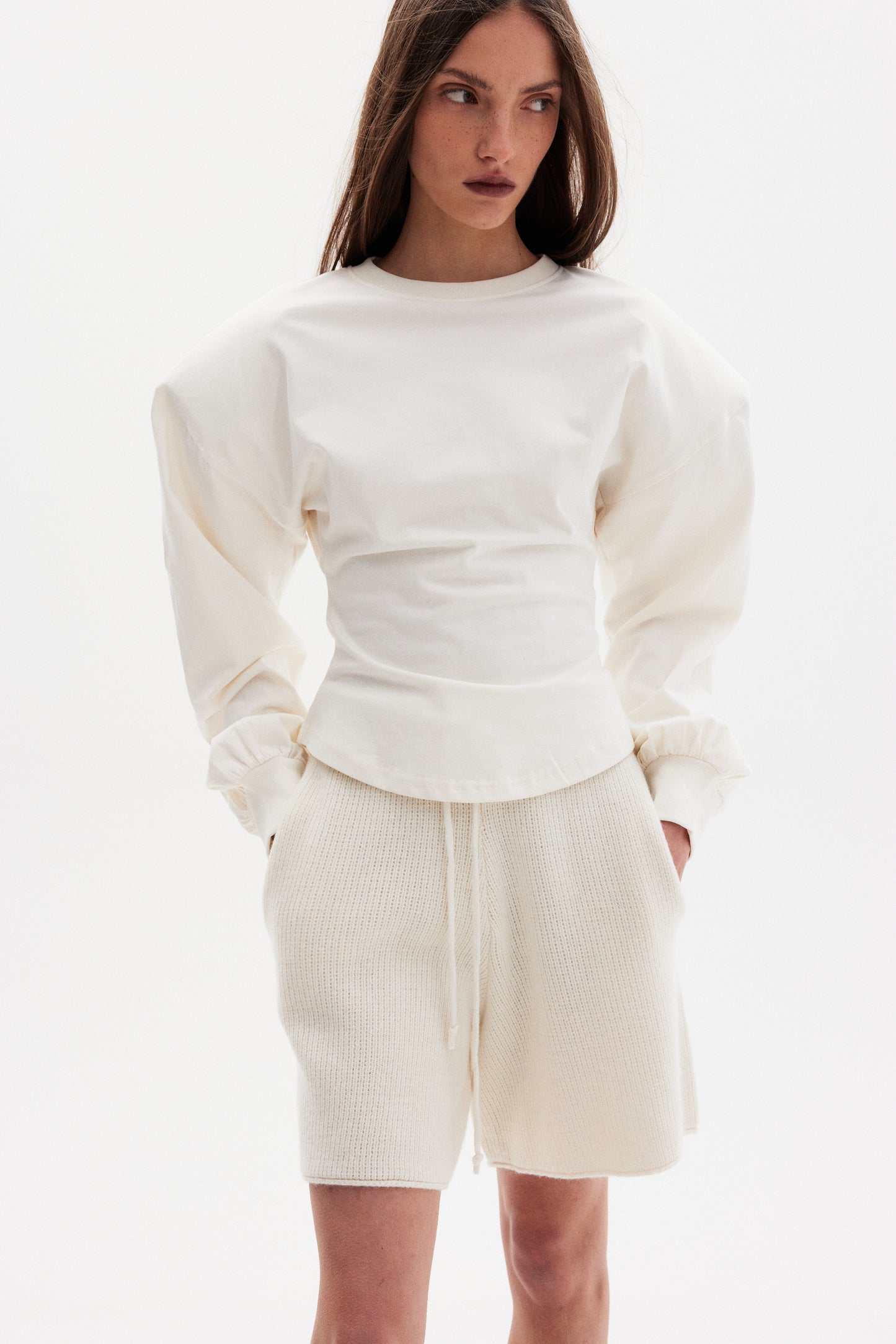 Oversized Pad Shoulder Tee, Parchment