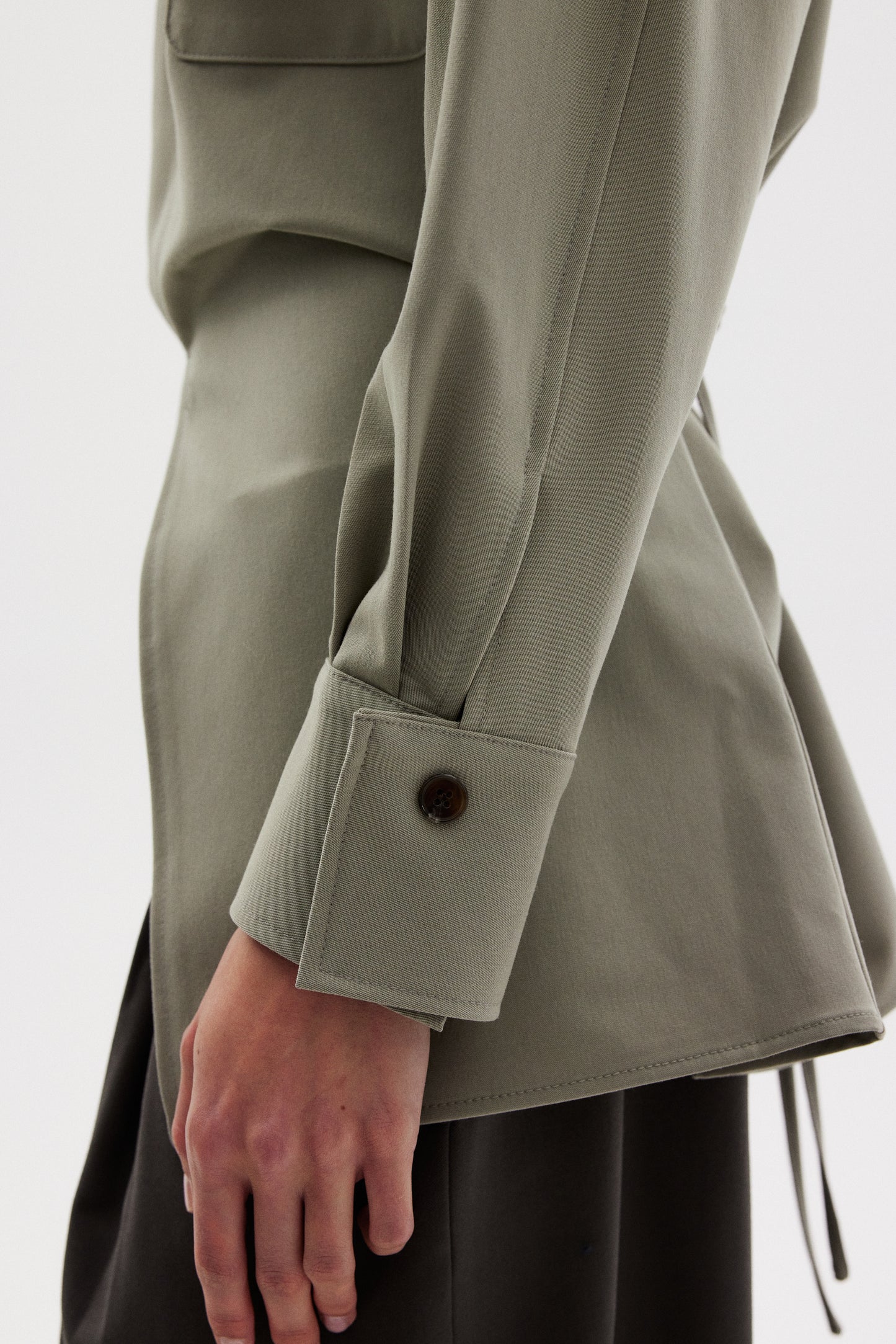 Deep Front Slit Cargo Shirt, Khaki Sage