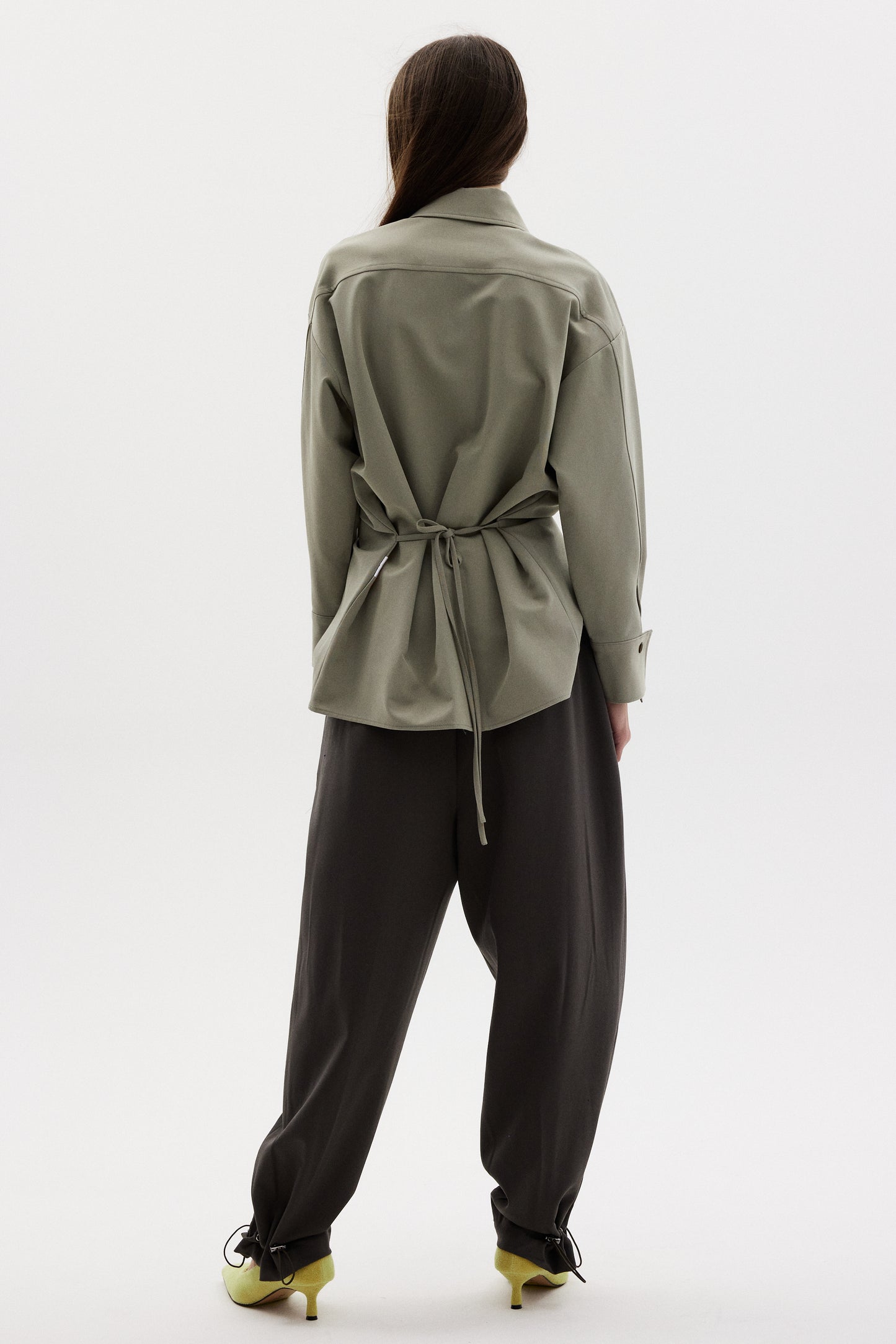 Deep Front Slit Cargo Shirt, Khaki Sage