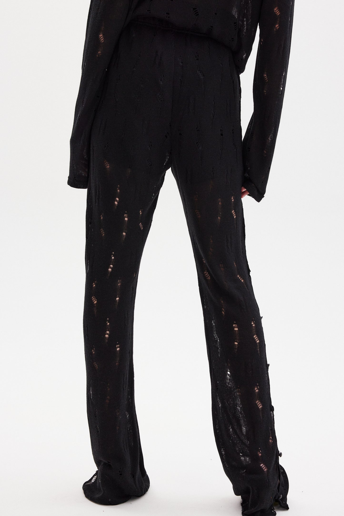 Diagonal Button Loose Knit Pants, Black