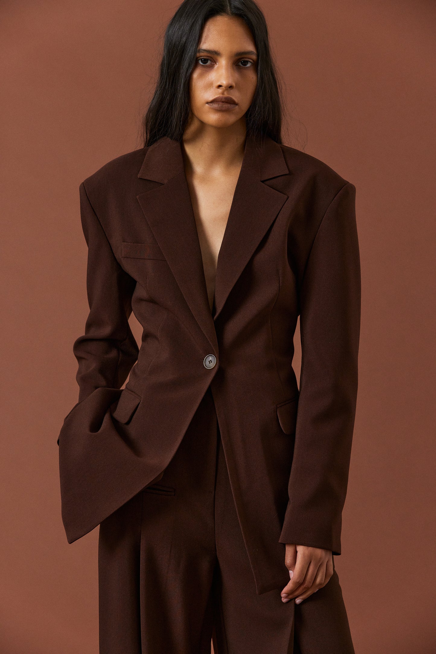 Structured Essential Blazer, Hickory
