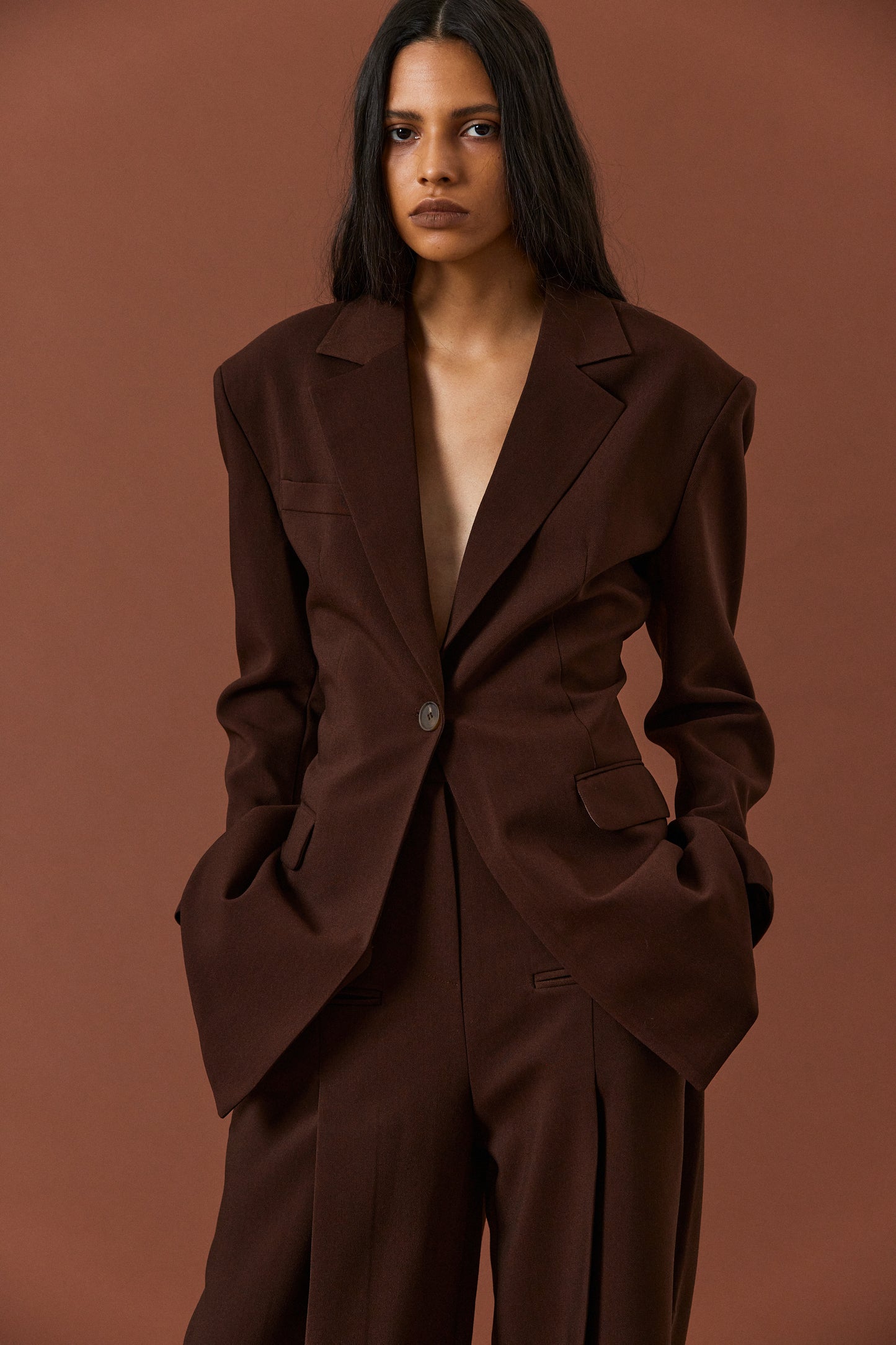 Structured Essential Blazer, Hickory