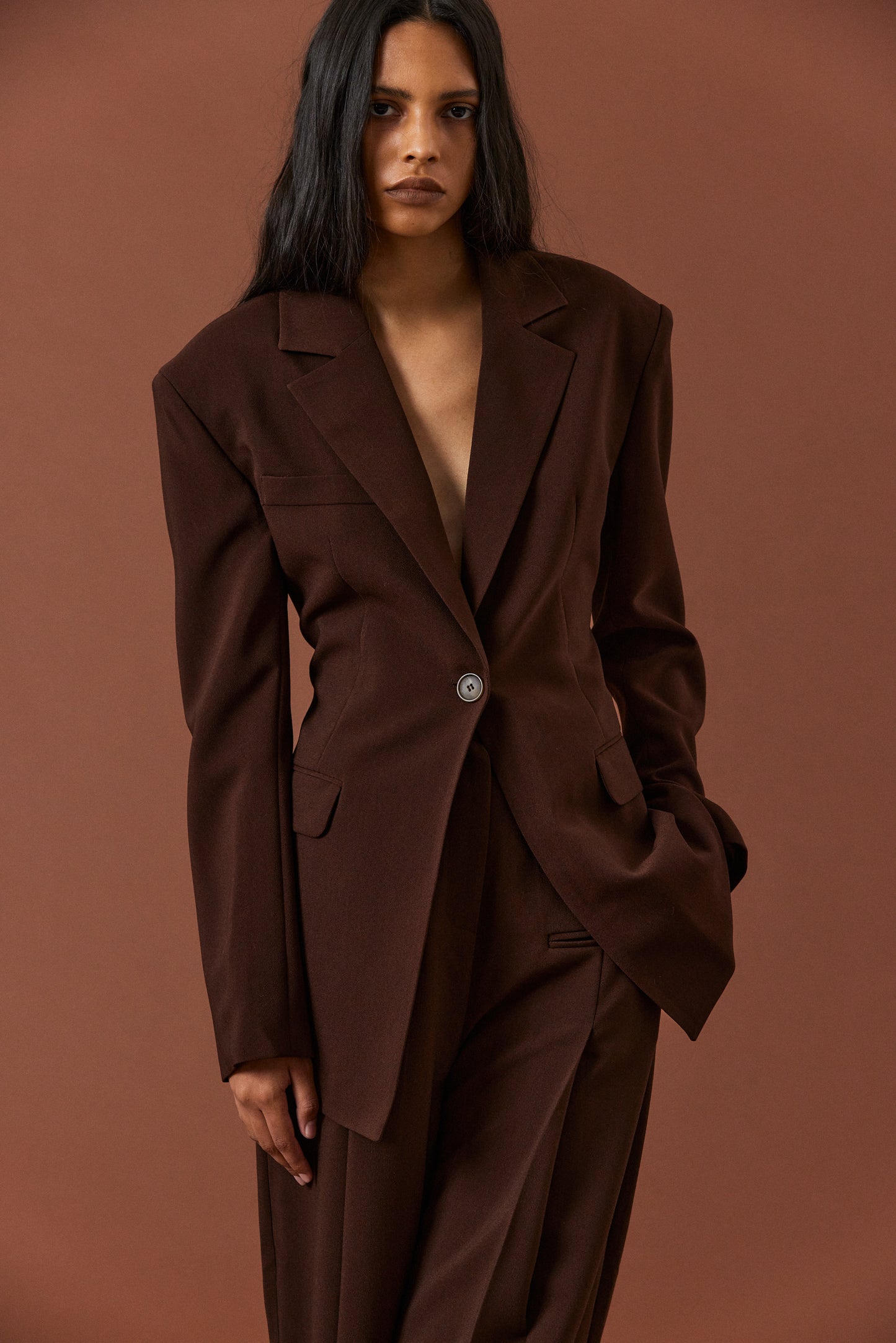 Structured Essential Blazer, Hickory