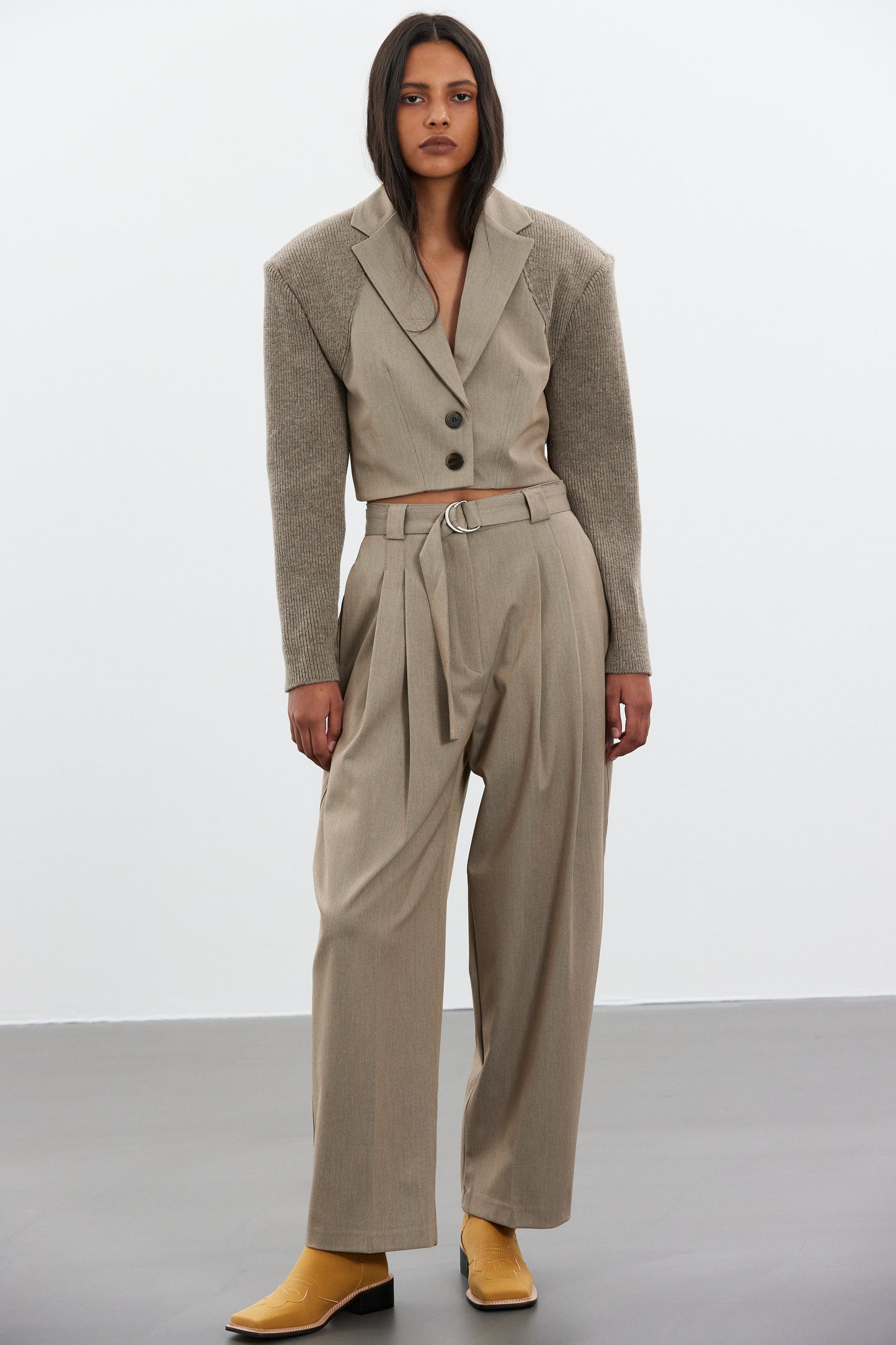 Relaxed Belt Suiting Trousers, Earthy Ocher