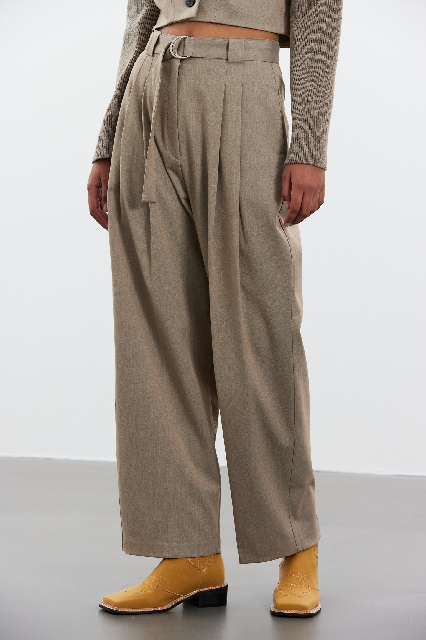 Relaxed Belt Suiting Trousers, Earthy Ocher