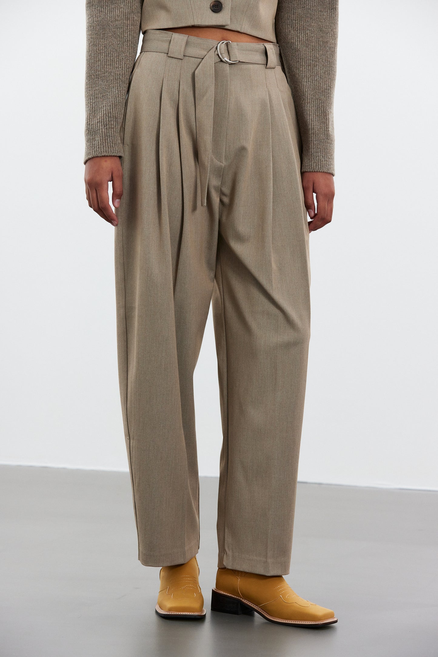 Relaxed Belt Suiting Trousers, Earthy Ocher