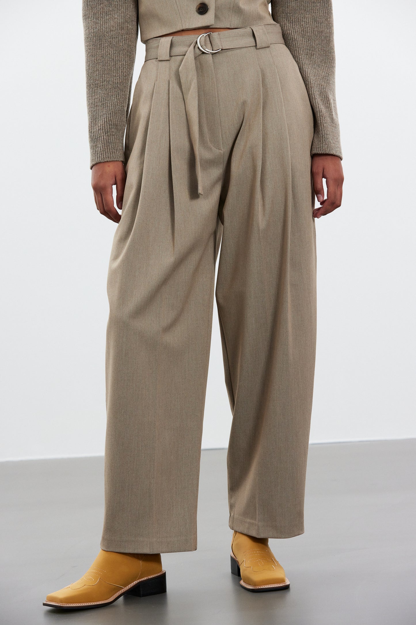 Relaxed Belt Suiting Trousers, Earthy Ocher