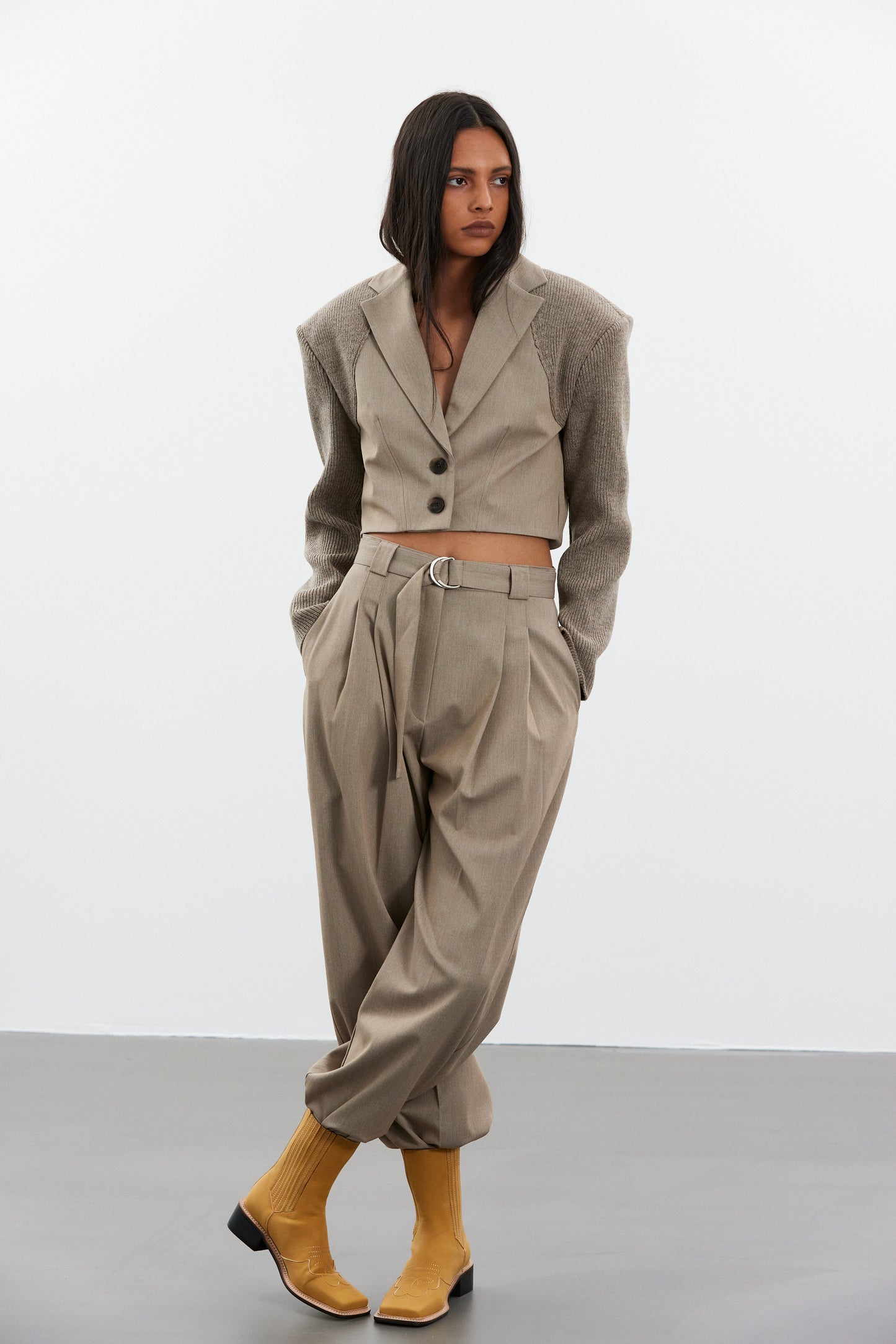 Relaxed Belt Suiting Trousers, Earthy Ocher