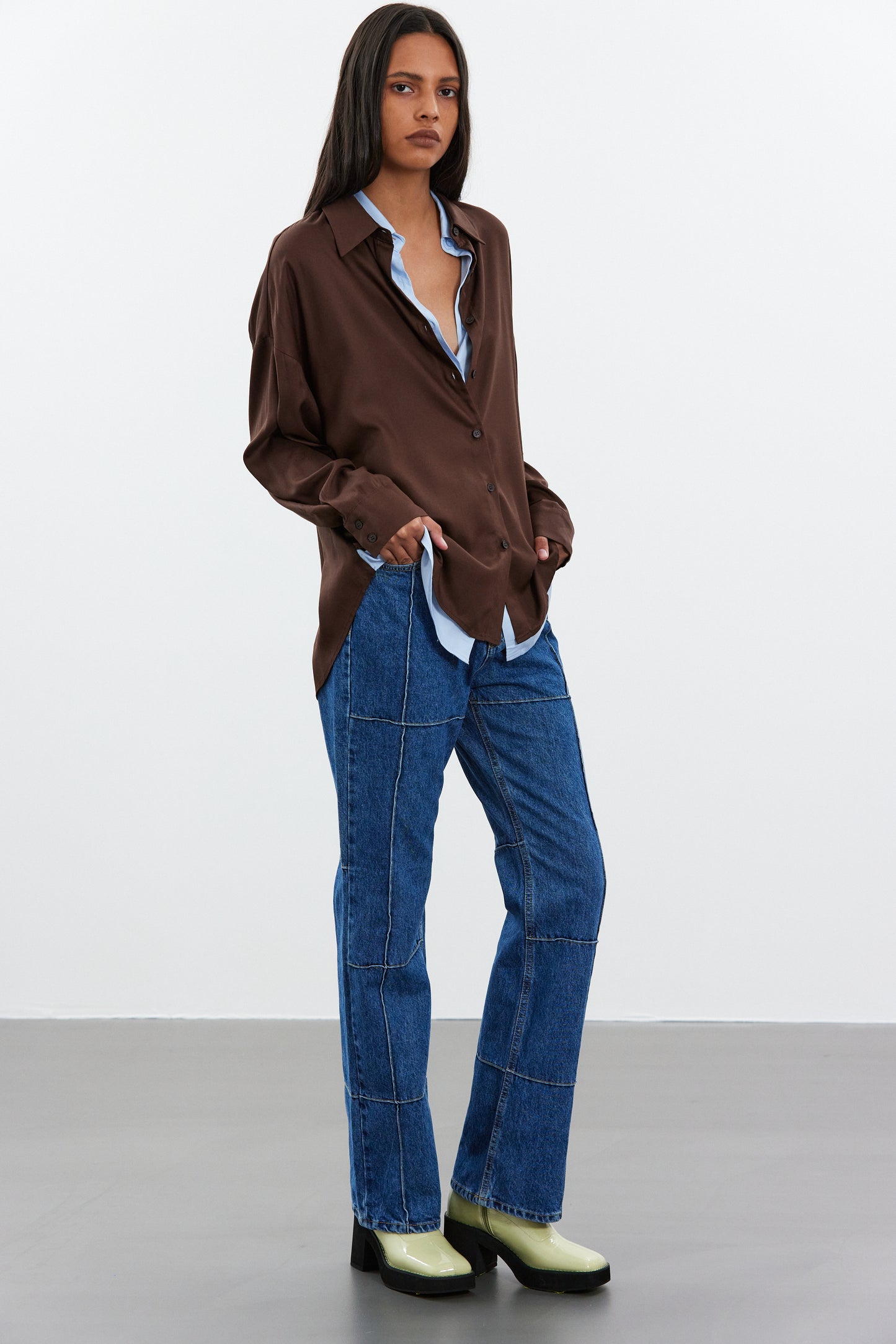 Double Layered Shirt, Carob & Blue