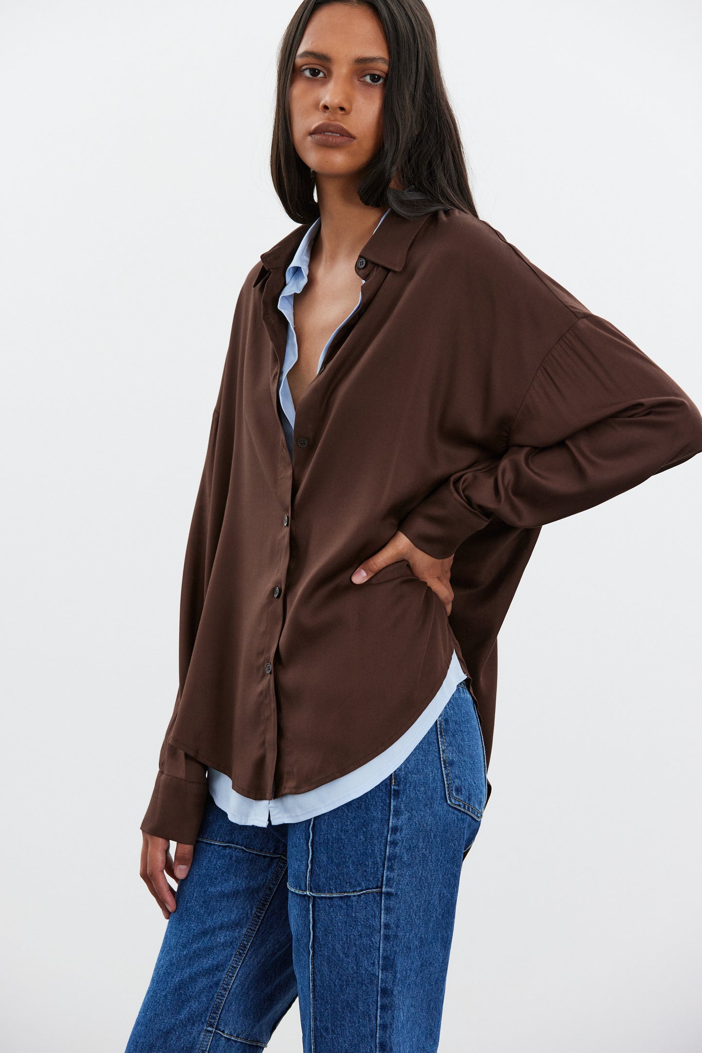 Double Layered Shirt, Carob & Blue