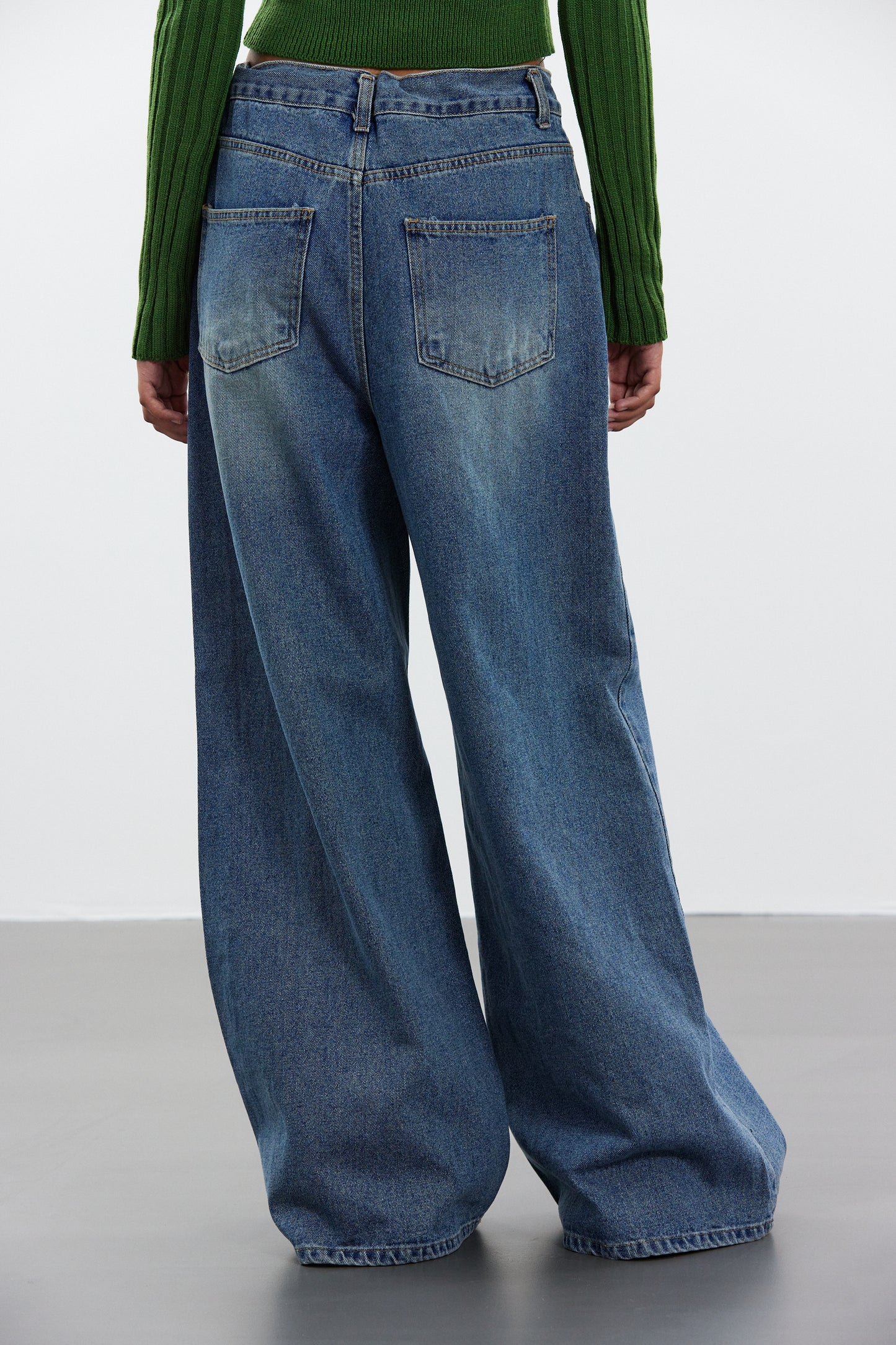 Wide Leg Drawstring Jeans, Blue