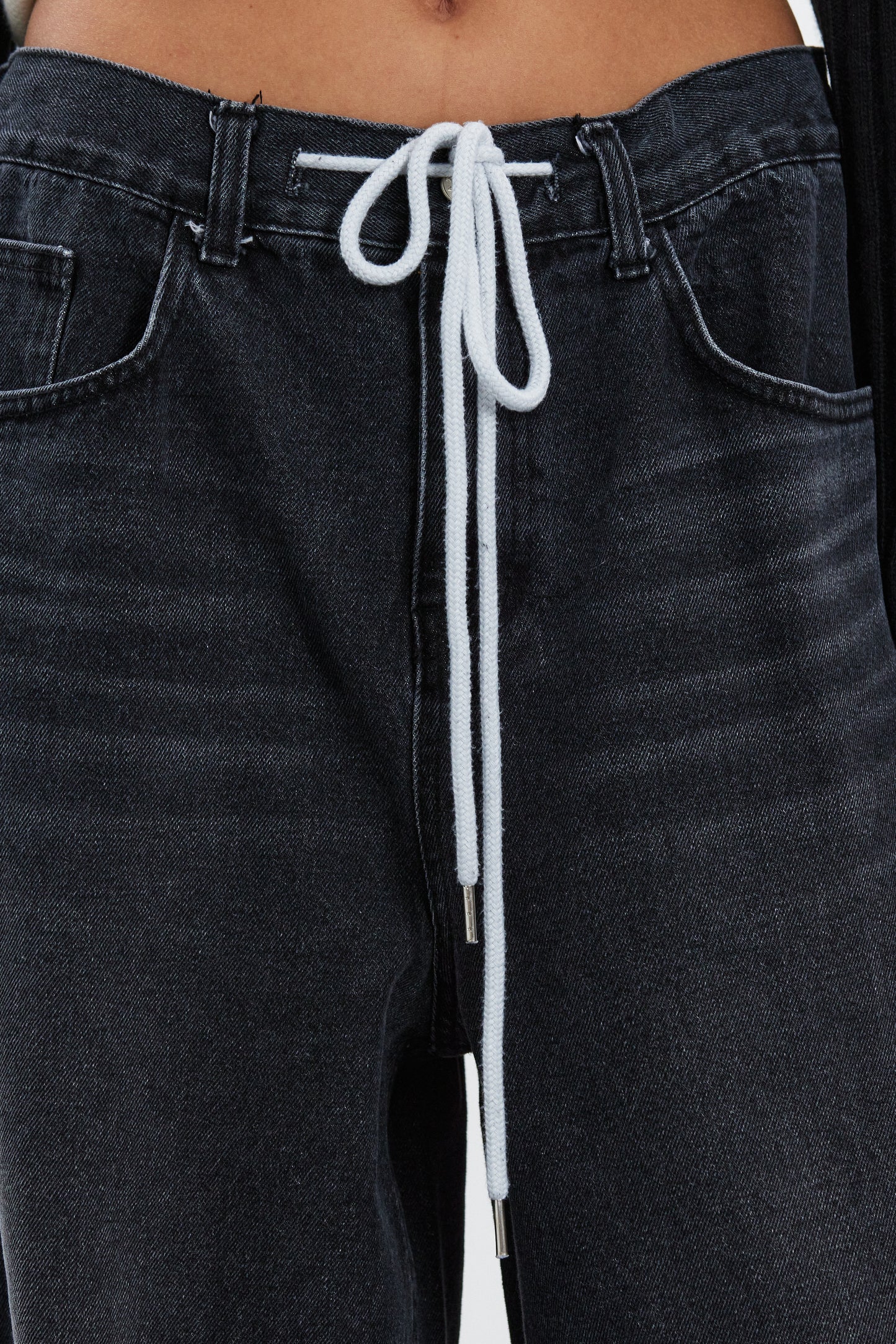 Wide Leg Drawstring Jeans, Acid Black