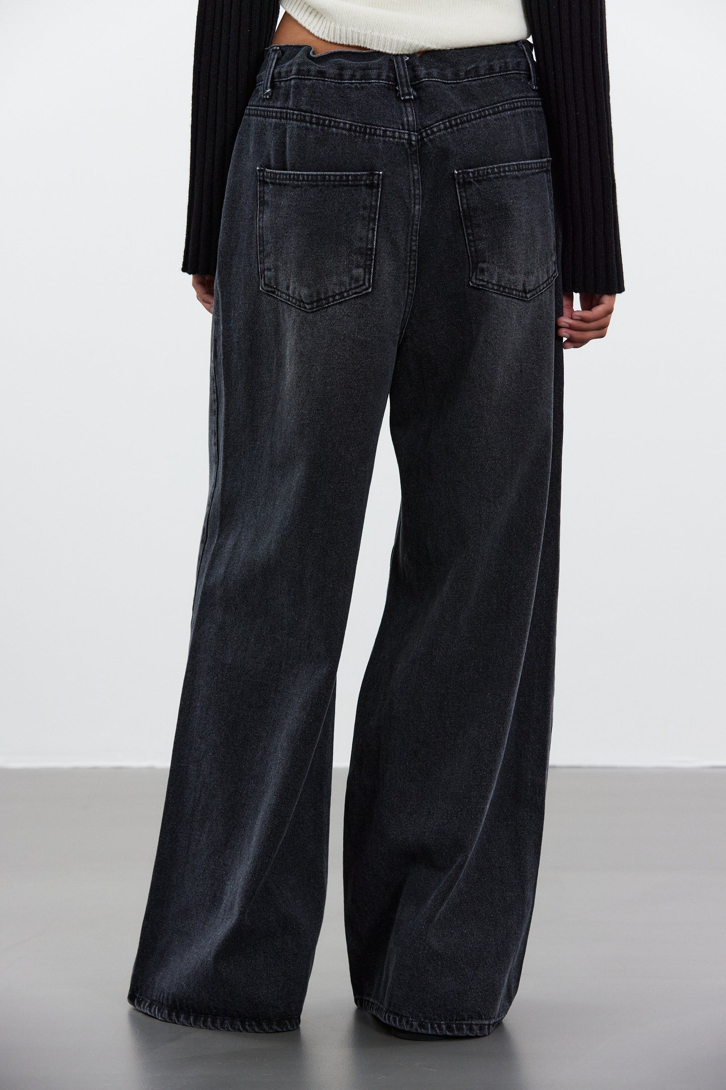 Wide Leg Drawstring Jeans, Acid Black