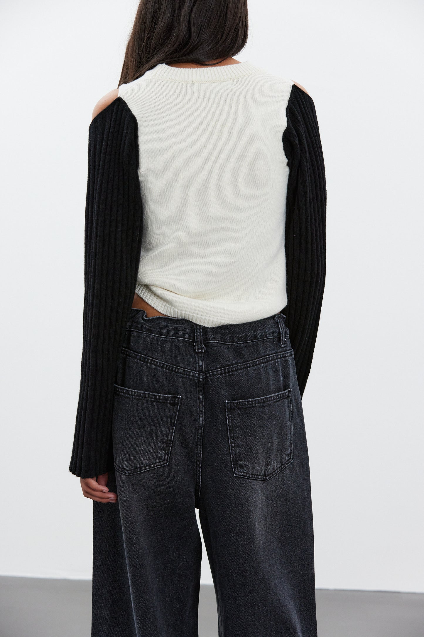 Cold Shoulder Rib Knit, Black & White