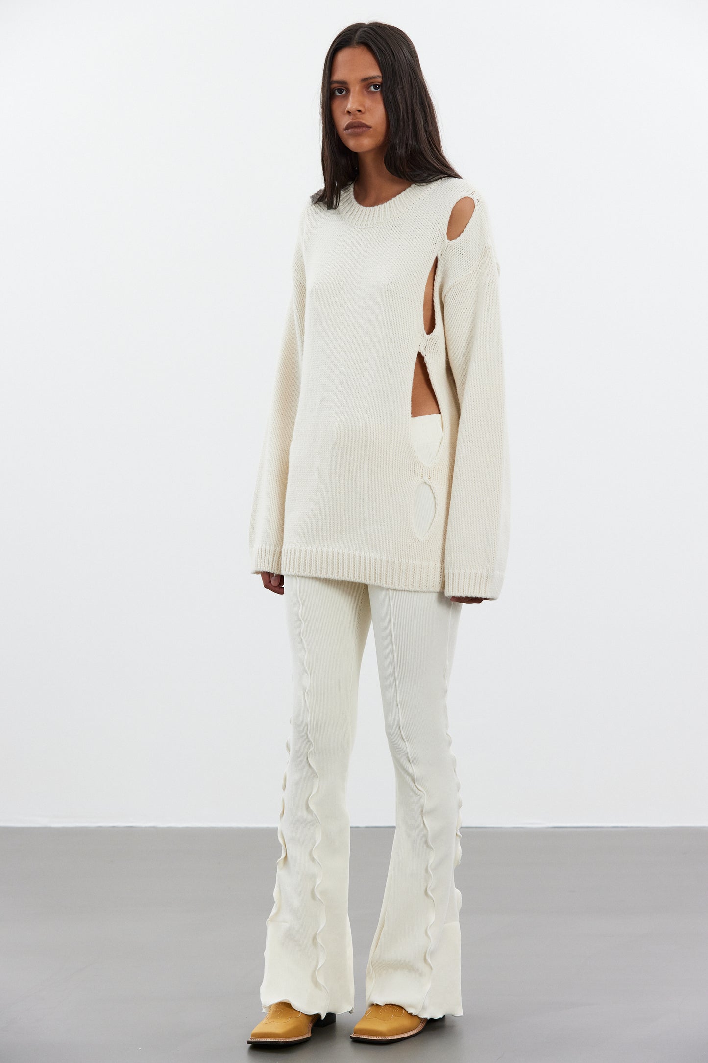Diagonal Cut-Out Sweater, Cornsilk