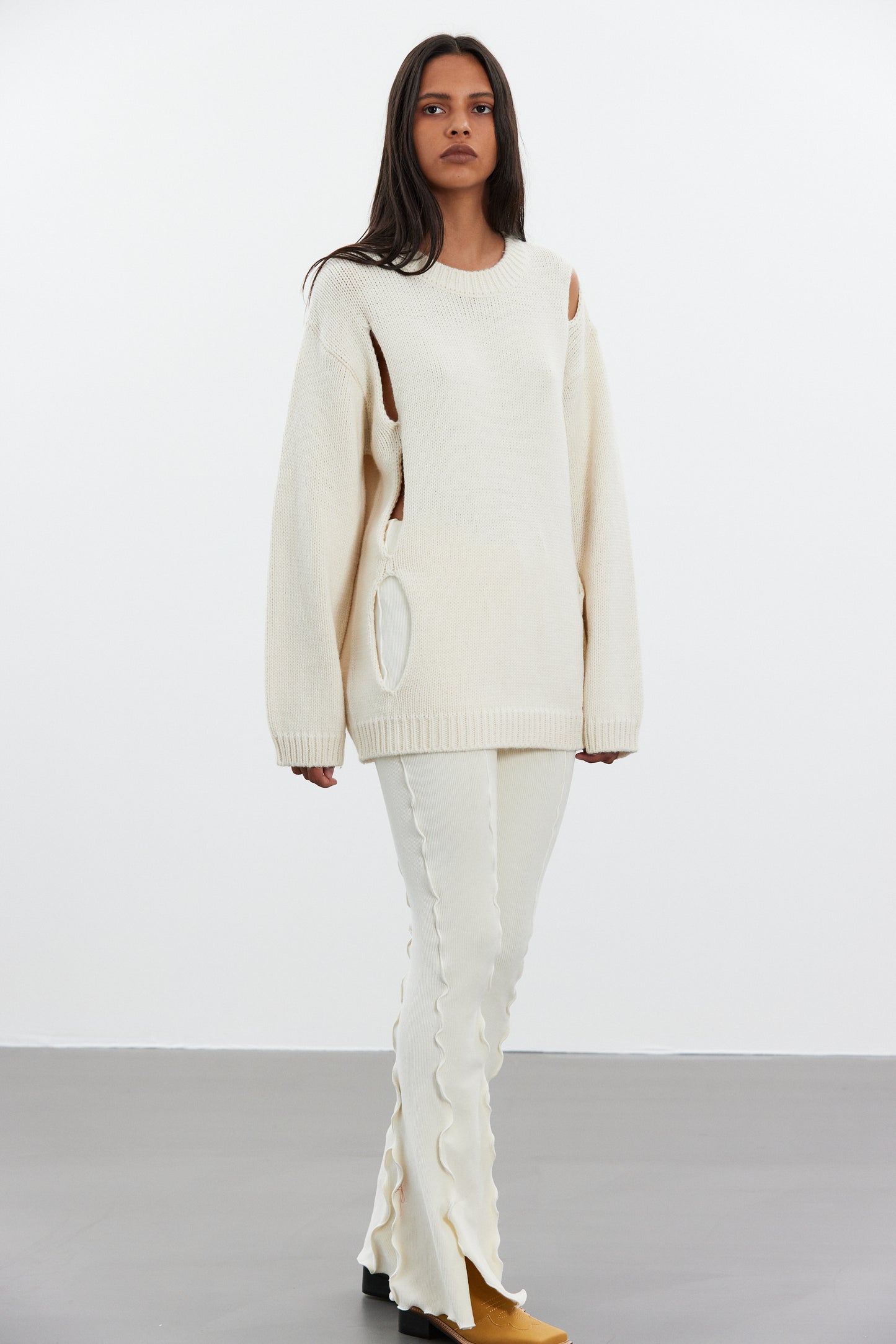 Diagonal Cut-Out Sweater, Cornsilk