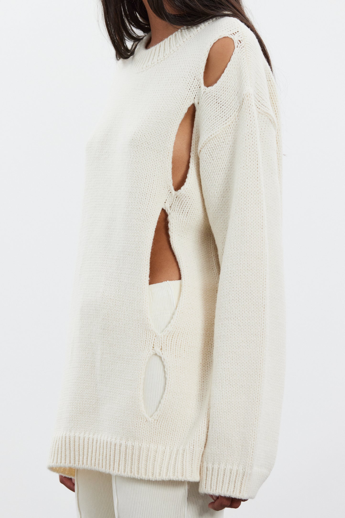 Diagonal Cut-Out Sweater, Cornsilk