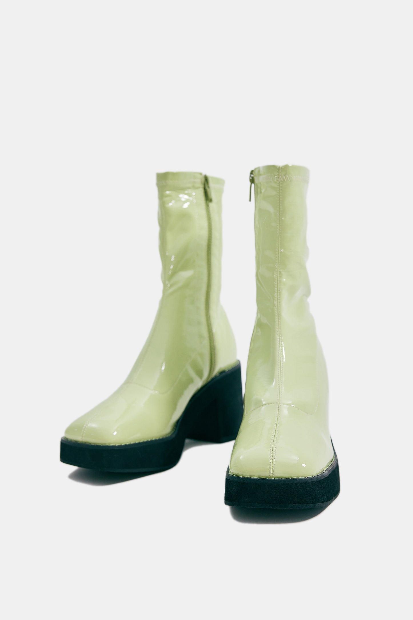 Patent Platform Ankle Boots, Green Tea