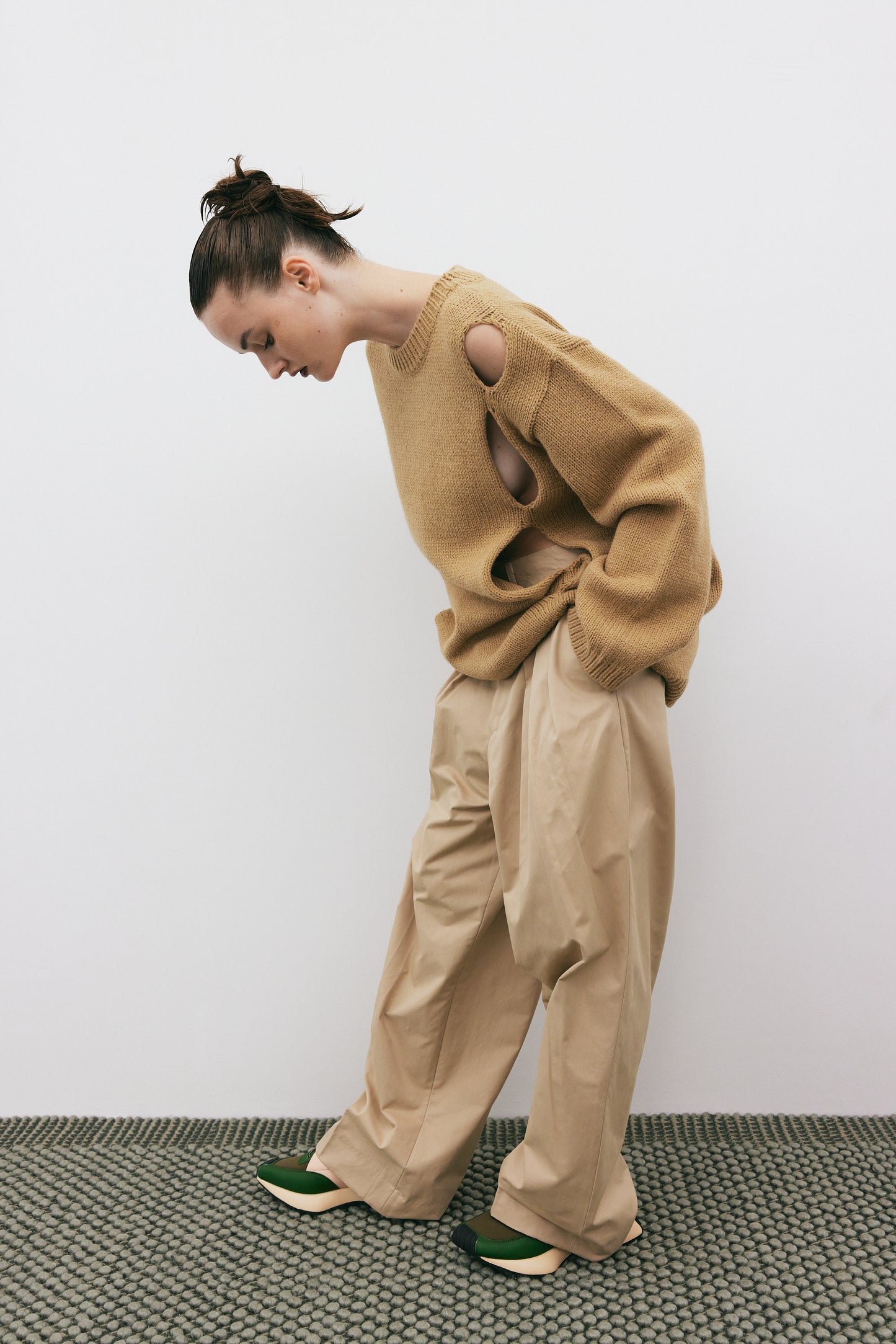 Diagonal Cut-Out Sweater, Granola