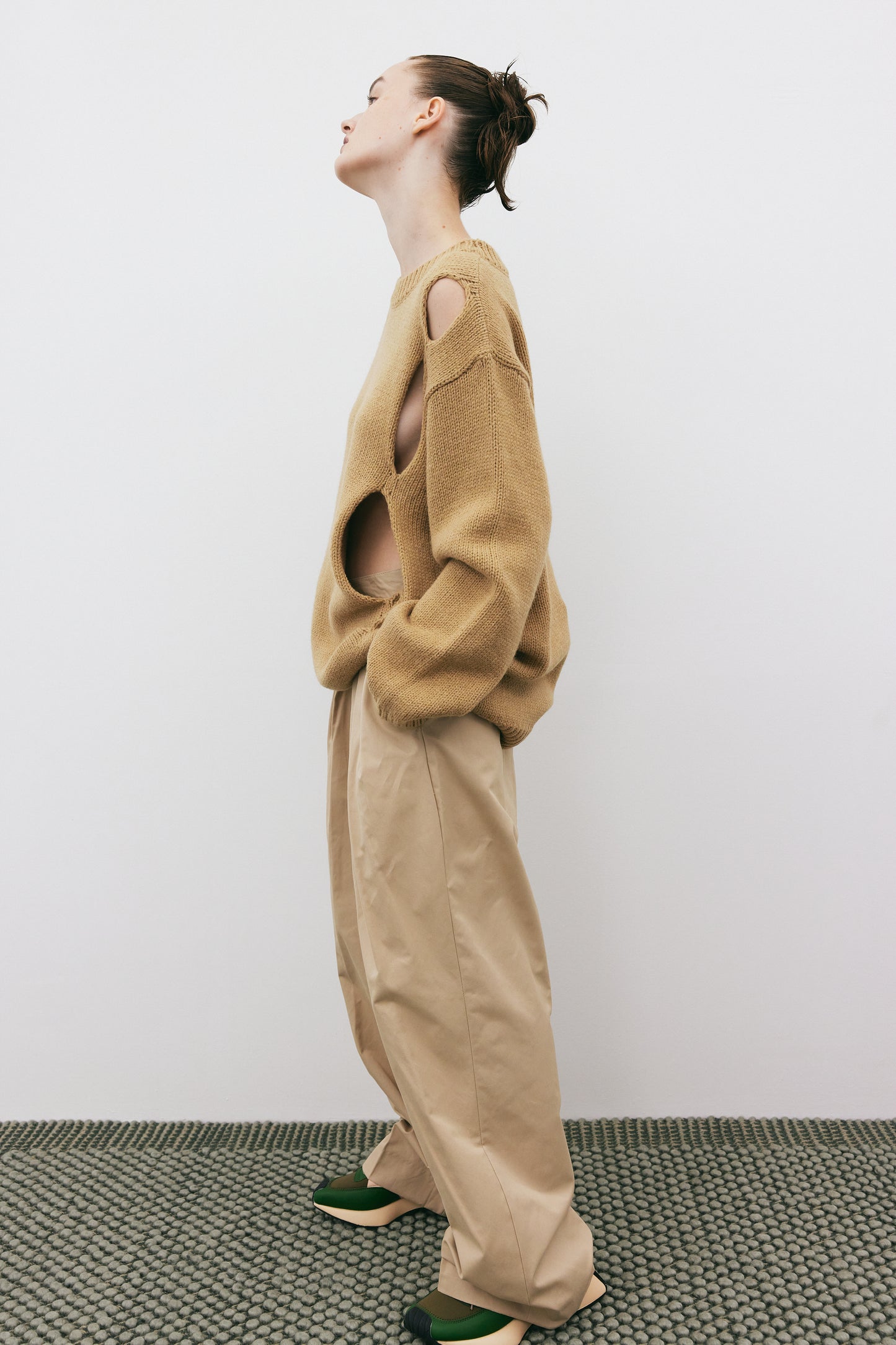 Diagonal Cut-Out Sweater, Granola
