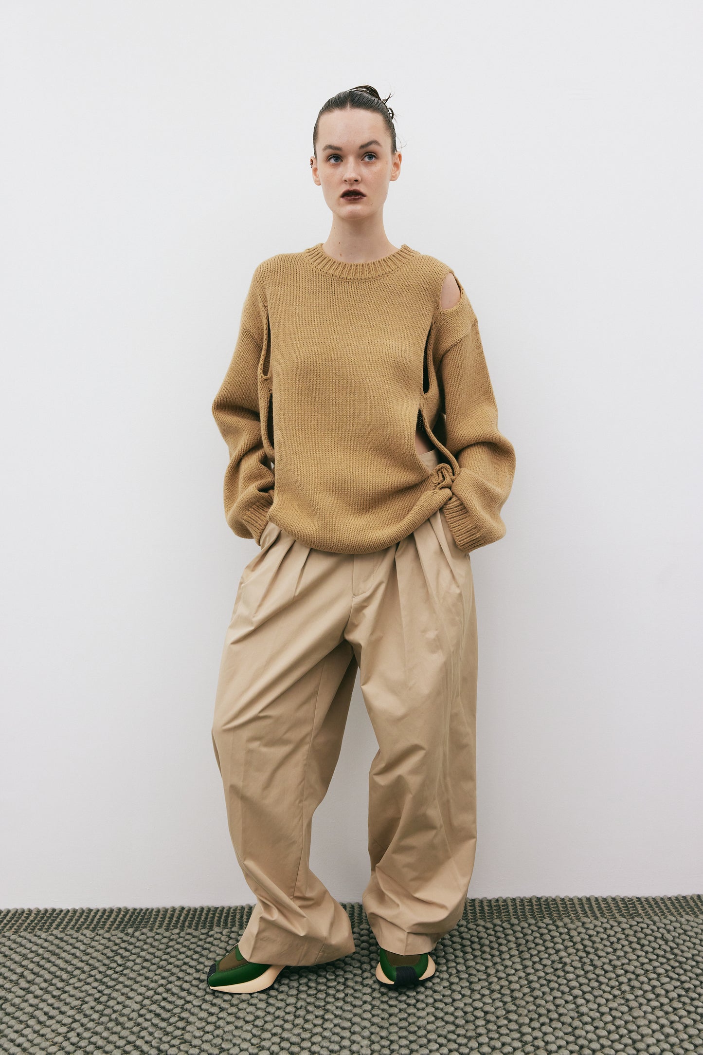 Diagonal Cut-Out Sweater, Granola