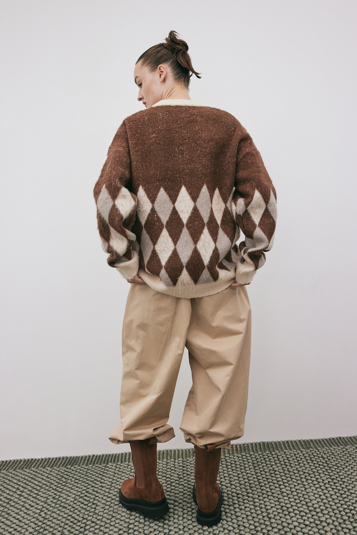 Grunge Hairy Pullover Sweater, Java Argyle
