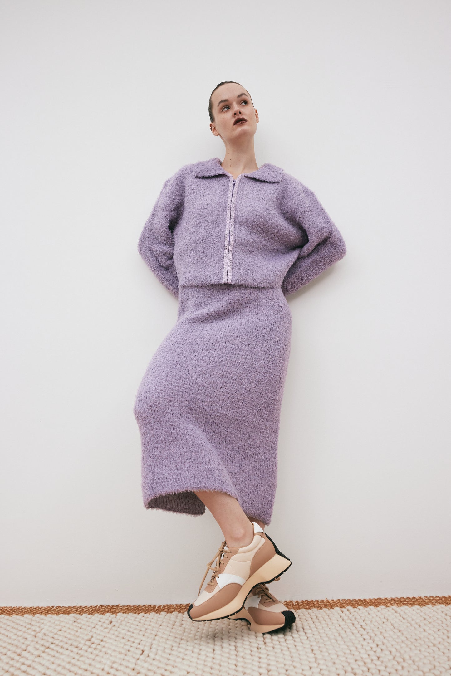 Double Faced Knit Jacket & Skirt Set, Mauve
