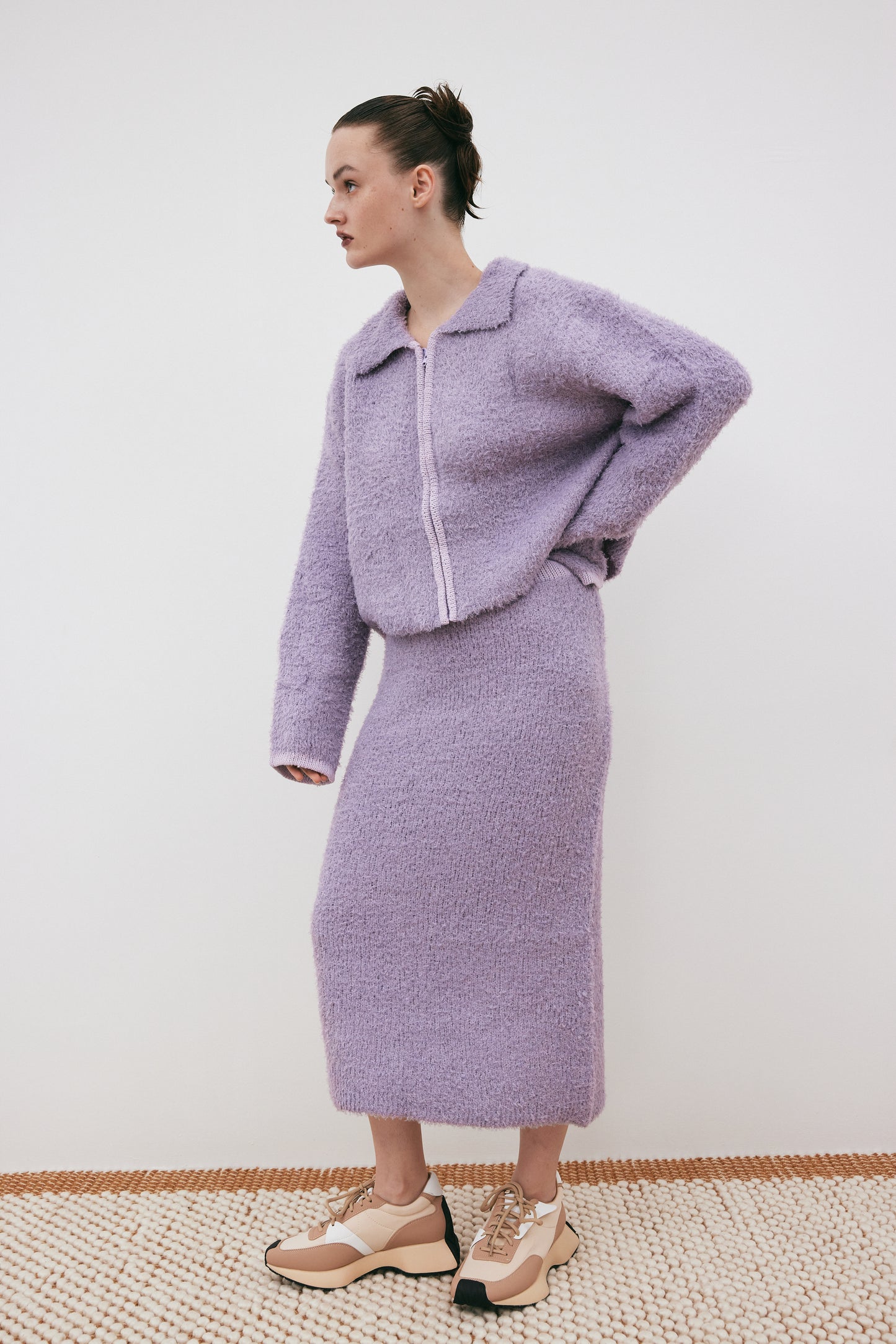 Double Faced Knit Jacket & Skirt Set, Mauve