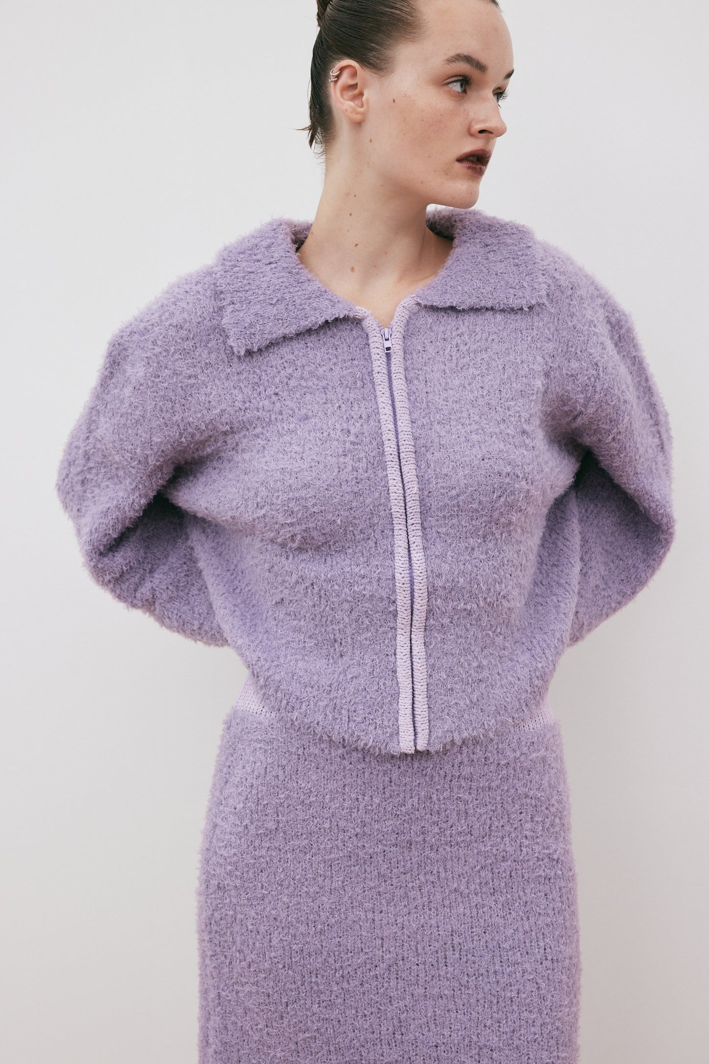 Double Faced Knit Jacket & Skirt Set, Mauve
