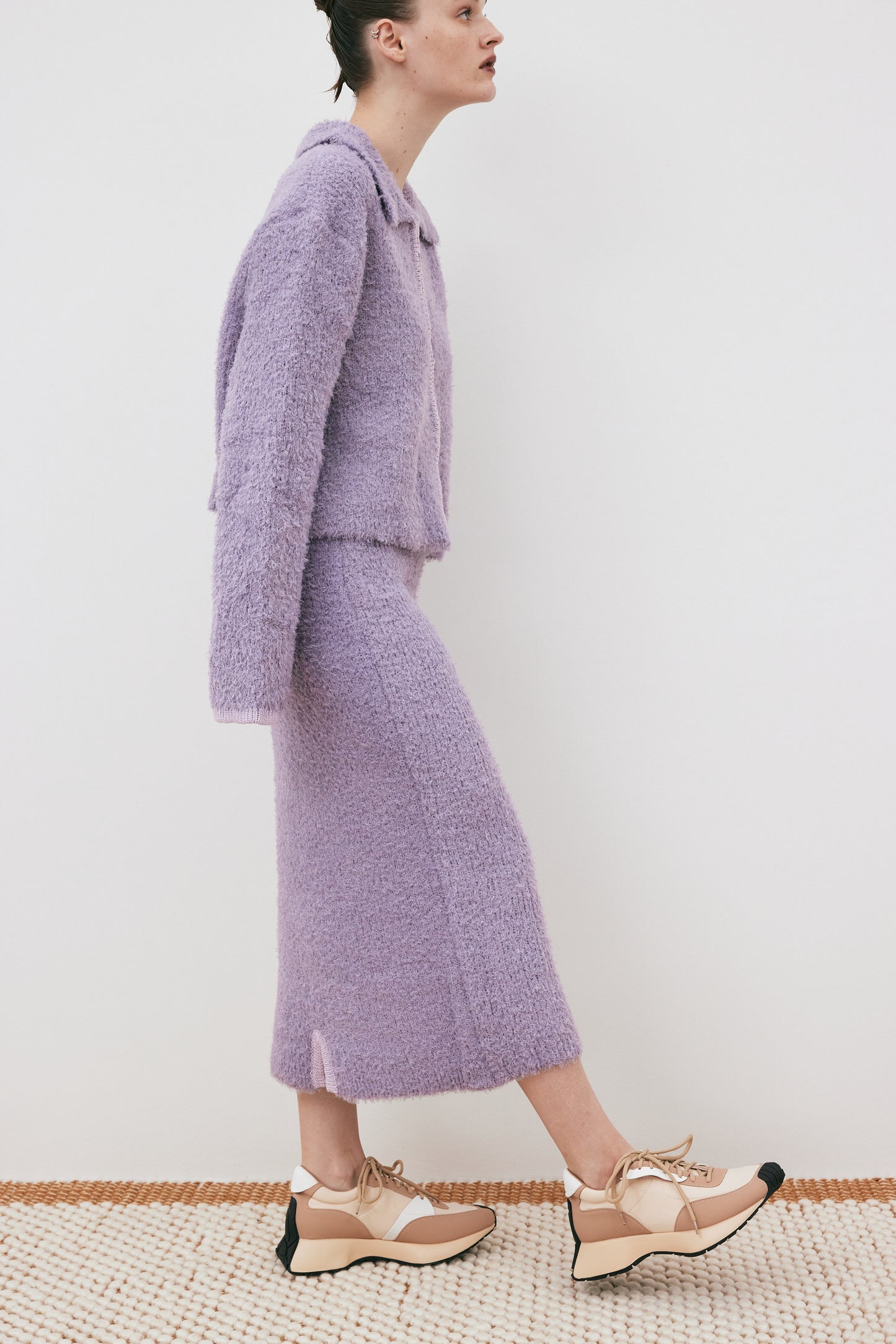 Double Faced Knit Jacket & Skirt Set, Mauve
