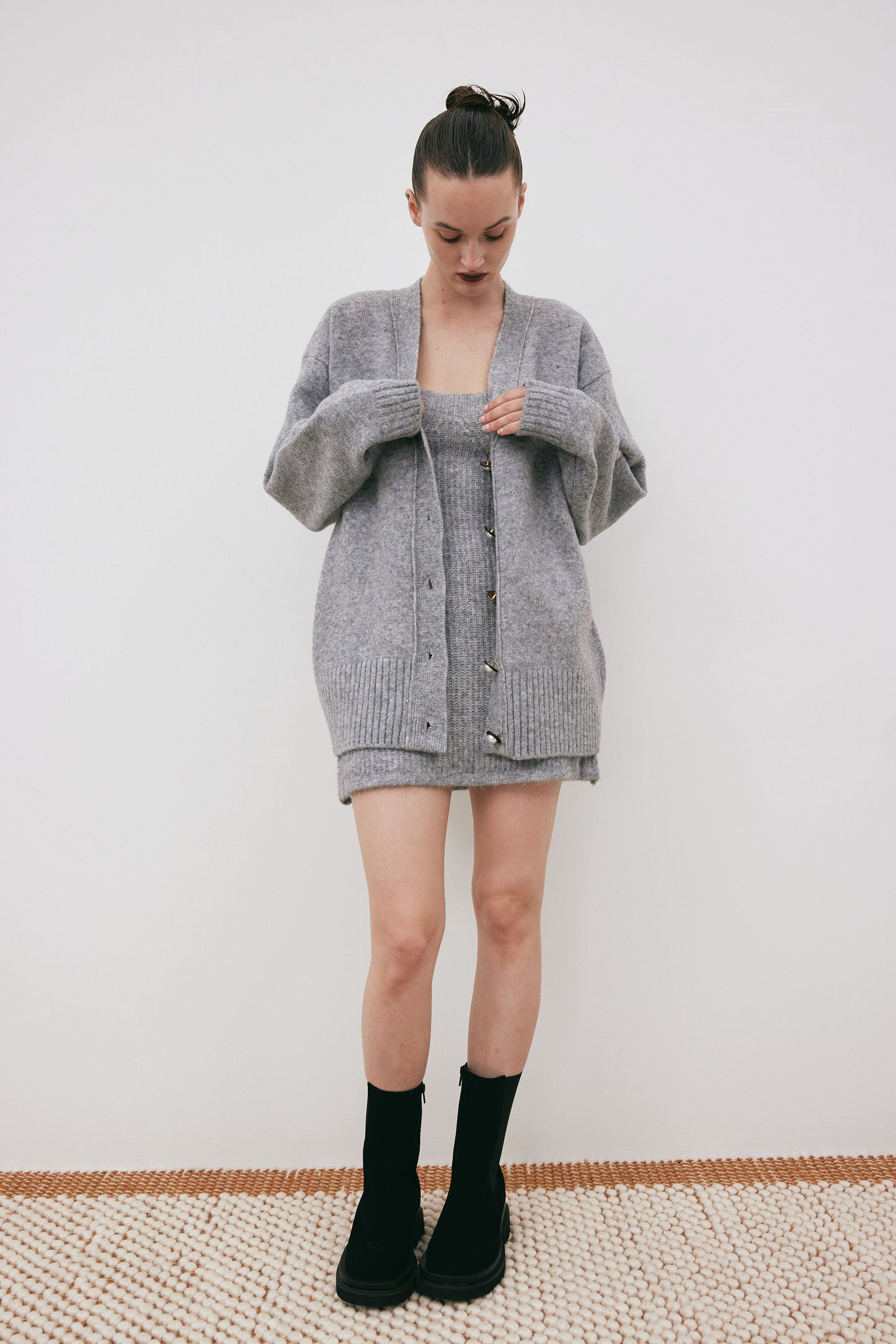 Oversized Knit Cardigan, Cloud Grey