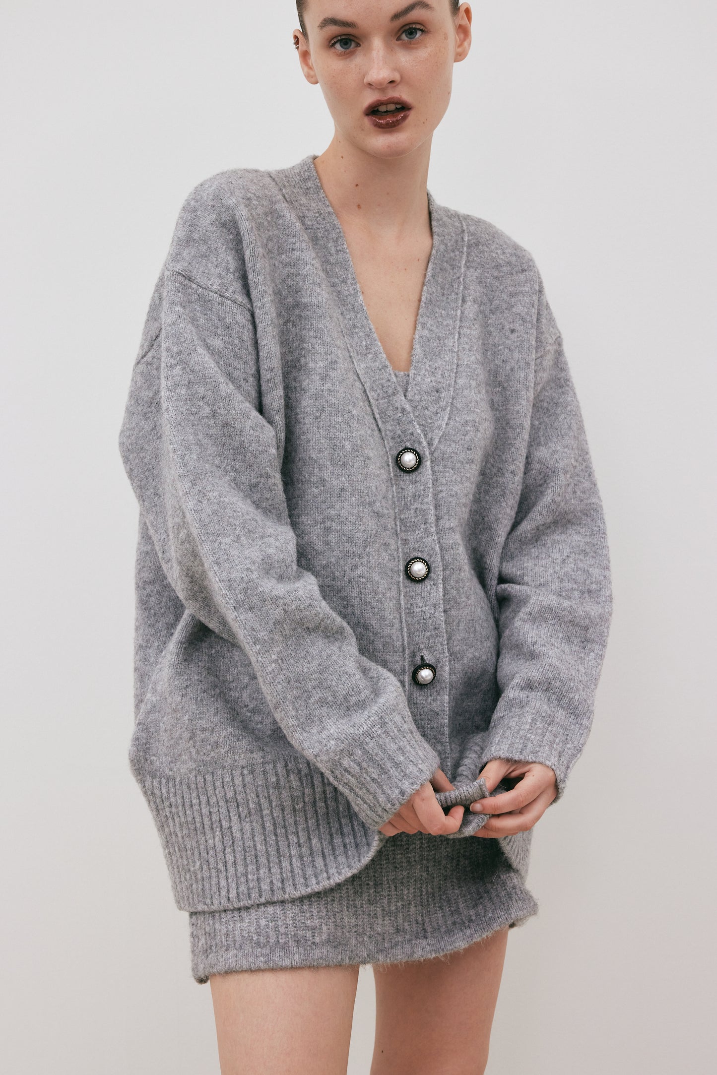 Oversized Knit Cardigan, Cloud Grey