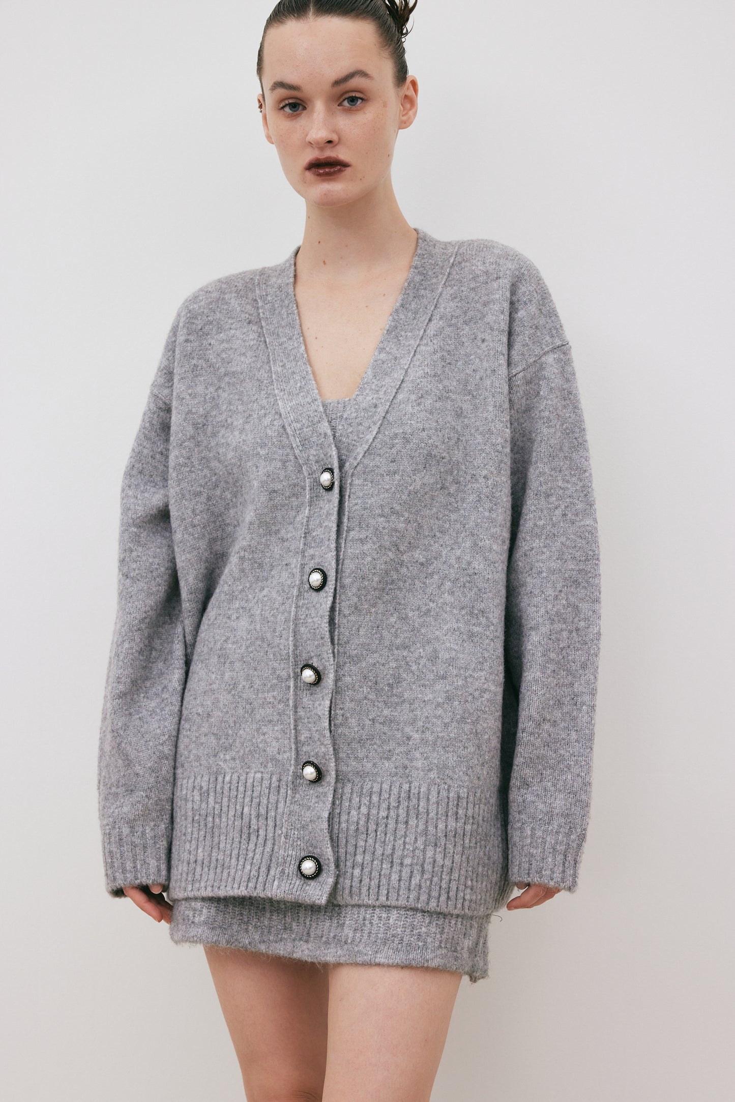 Oversized Knit Cardigan, Cloud Grey