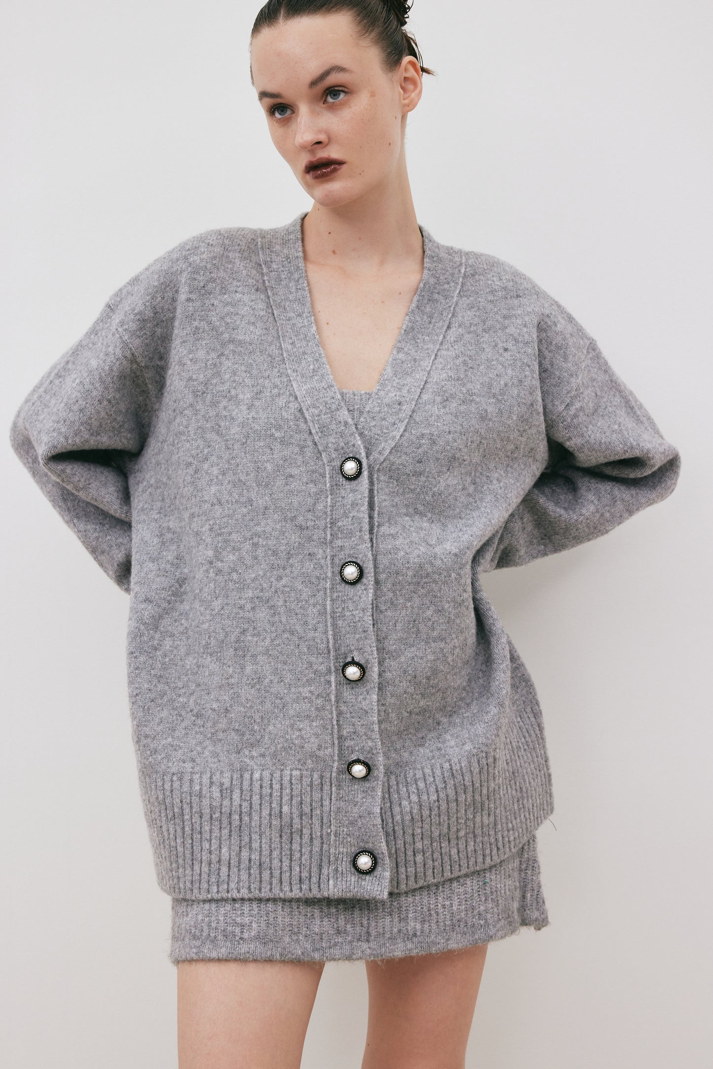 Oversized Knit Cardigan, Cloud Grey