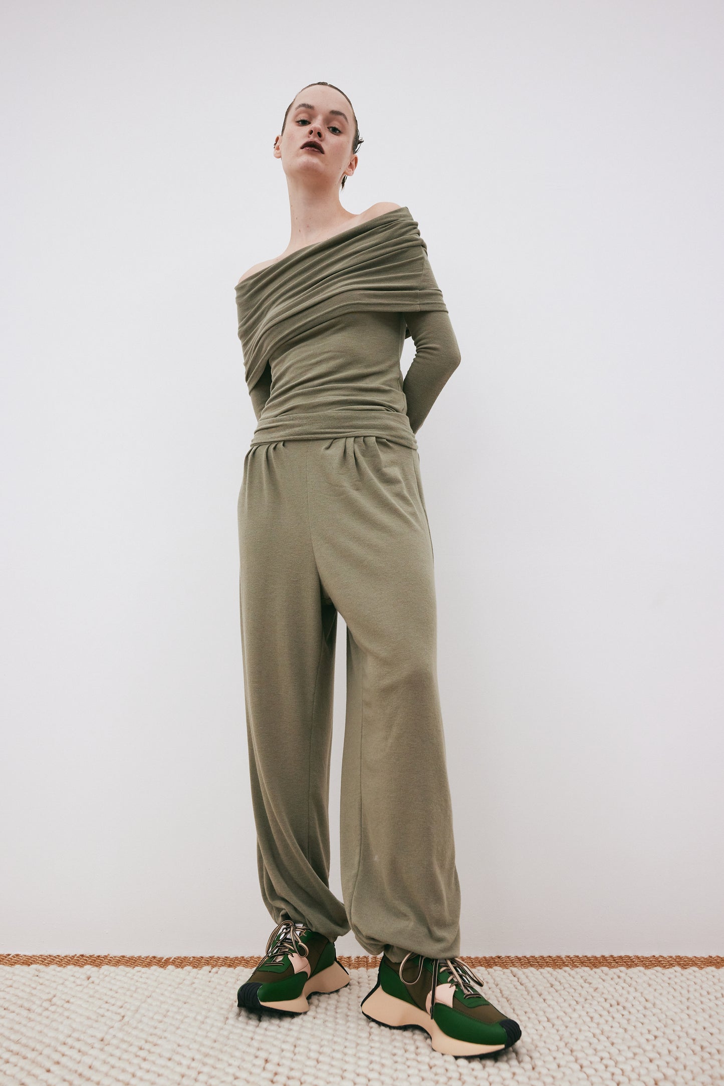Cold Shoulder Jersey Knit Top, Olive