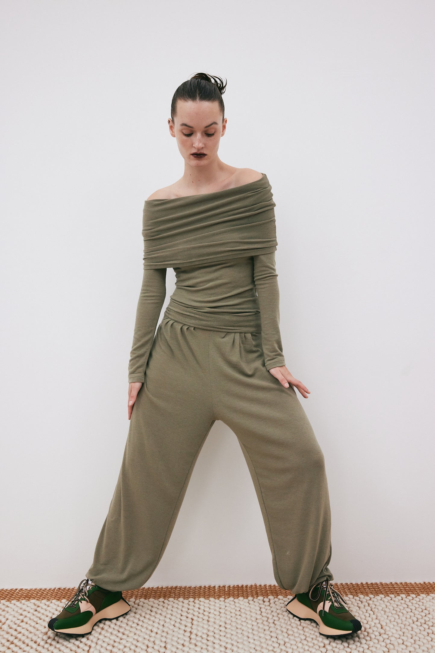 Cold Shoulder Jersey Knit Top, Olive