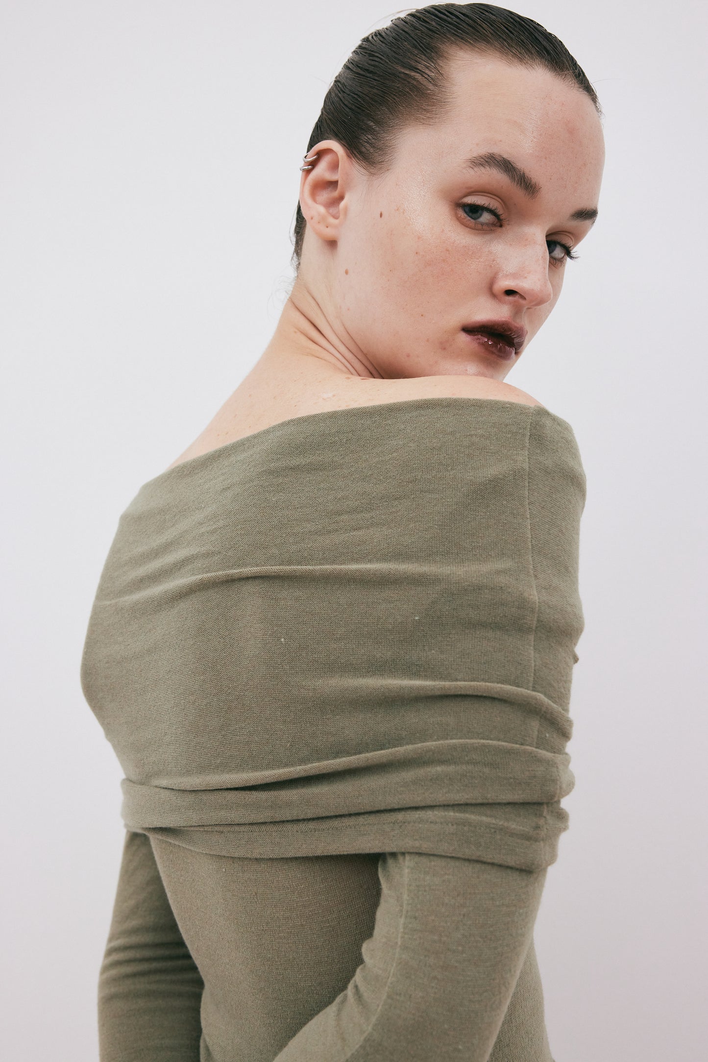 Cold Shoulder Jersey Knit Top, Olive