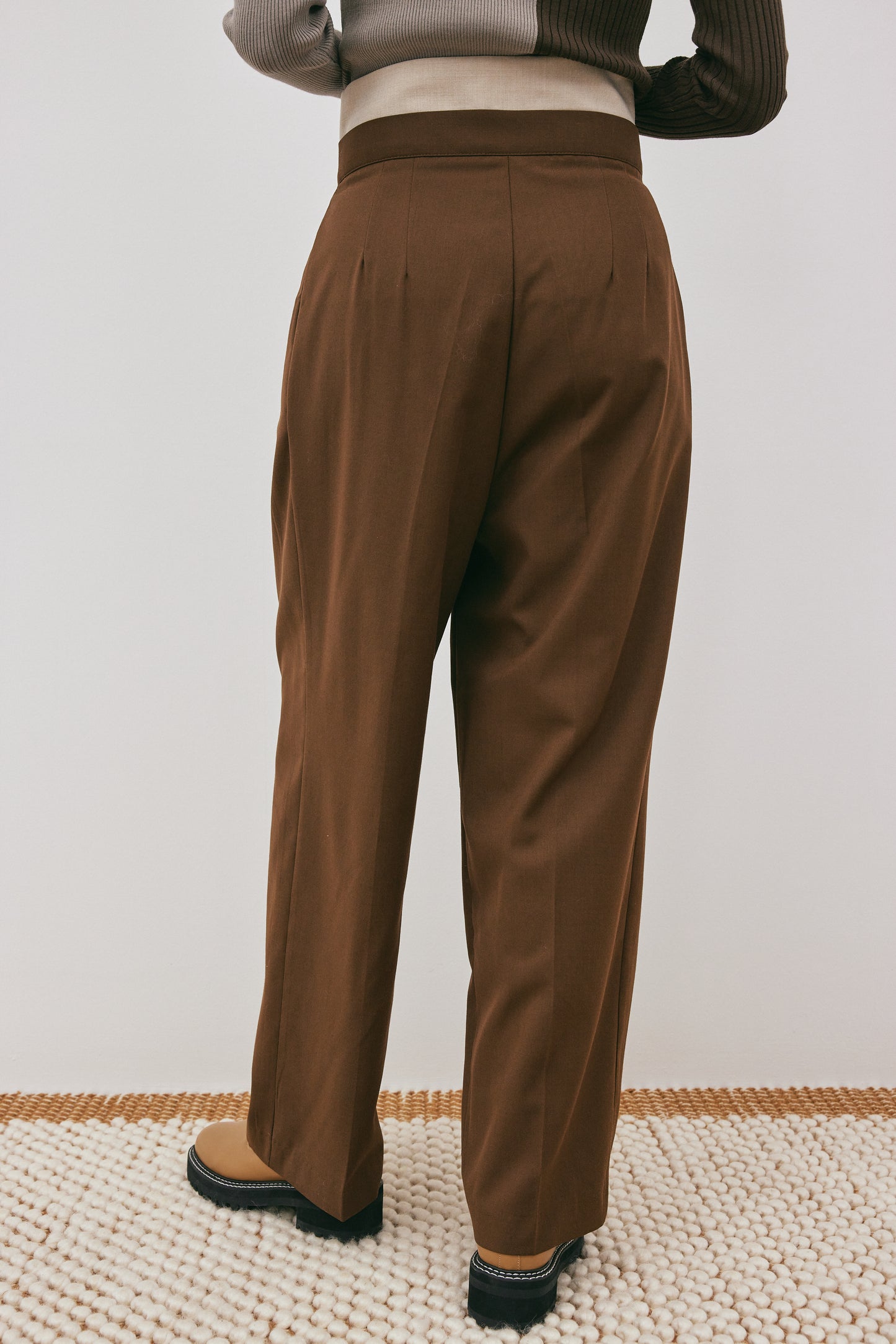 Double Belted Trousers, Oat & Brown Melange