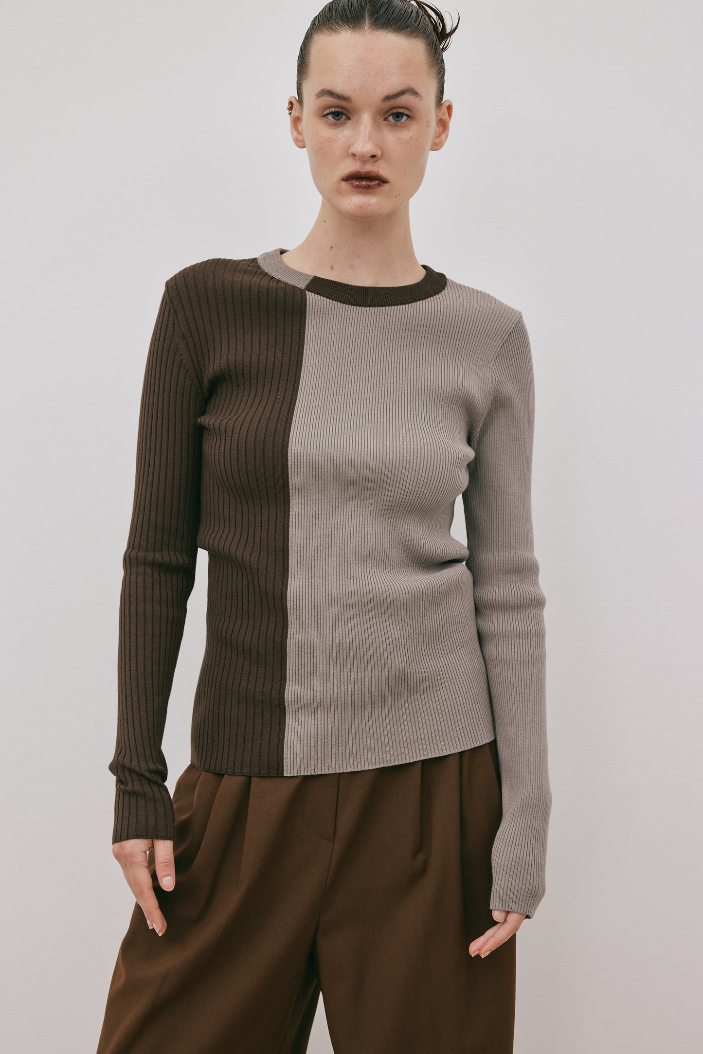 Colorblock Round Knit, Cedar & Mink