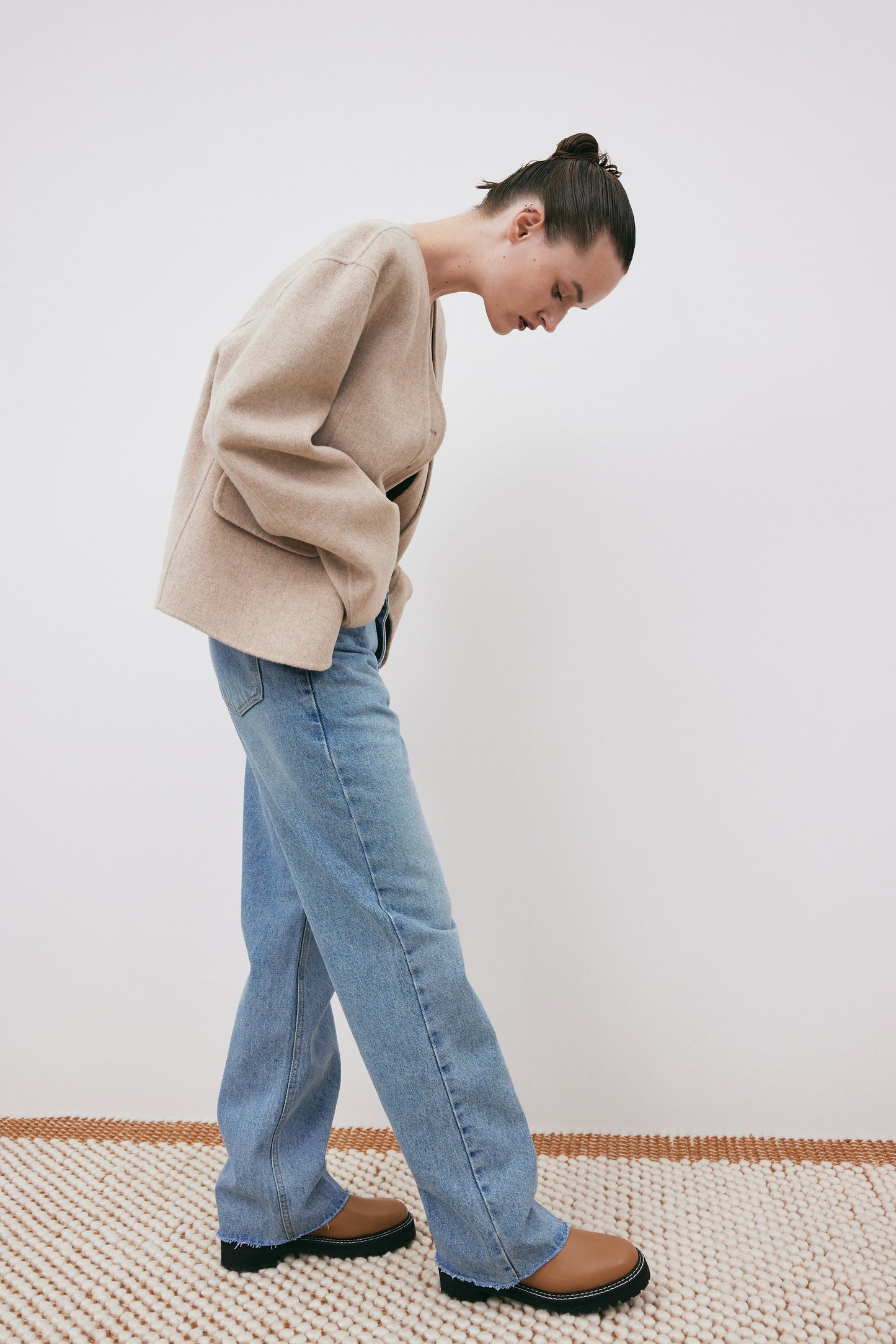 Duo Layered Collarless Blazer, Oatmilk