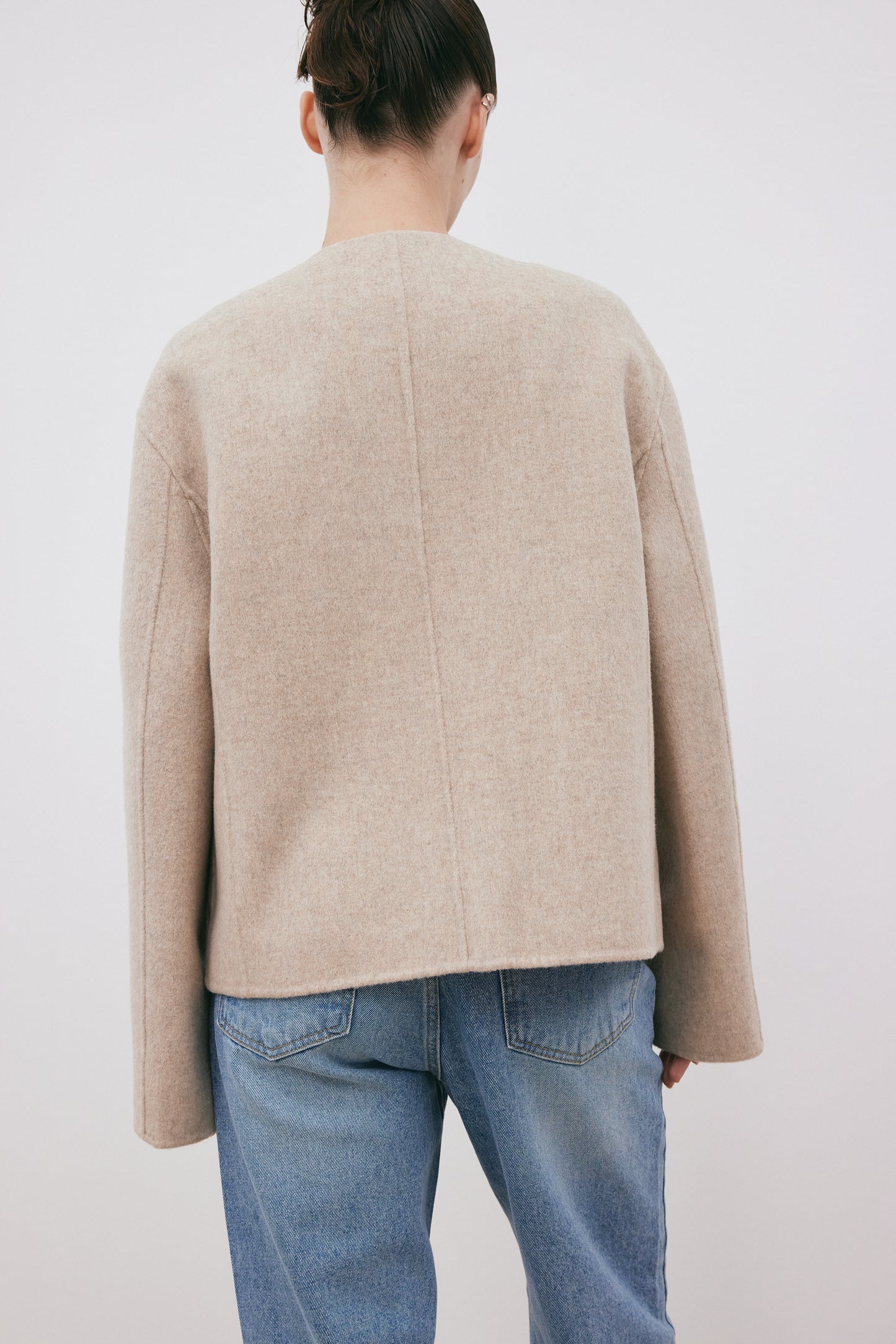Duo Layered Collarless Blazer, Oatmilk