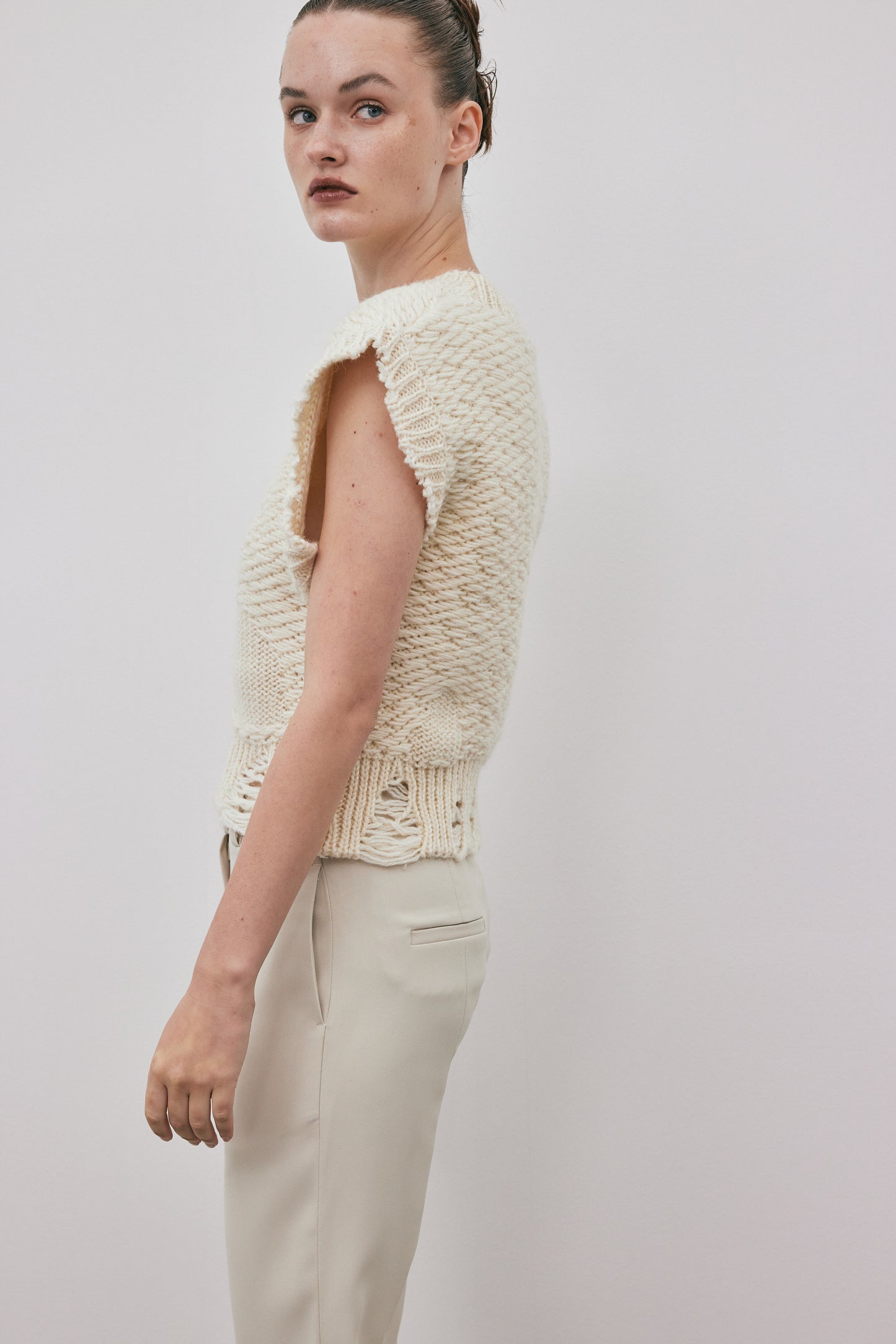 Distressed Knit Vest, Eggnog