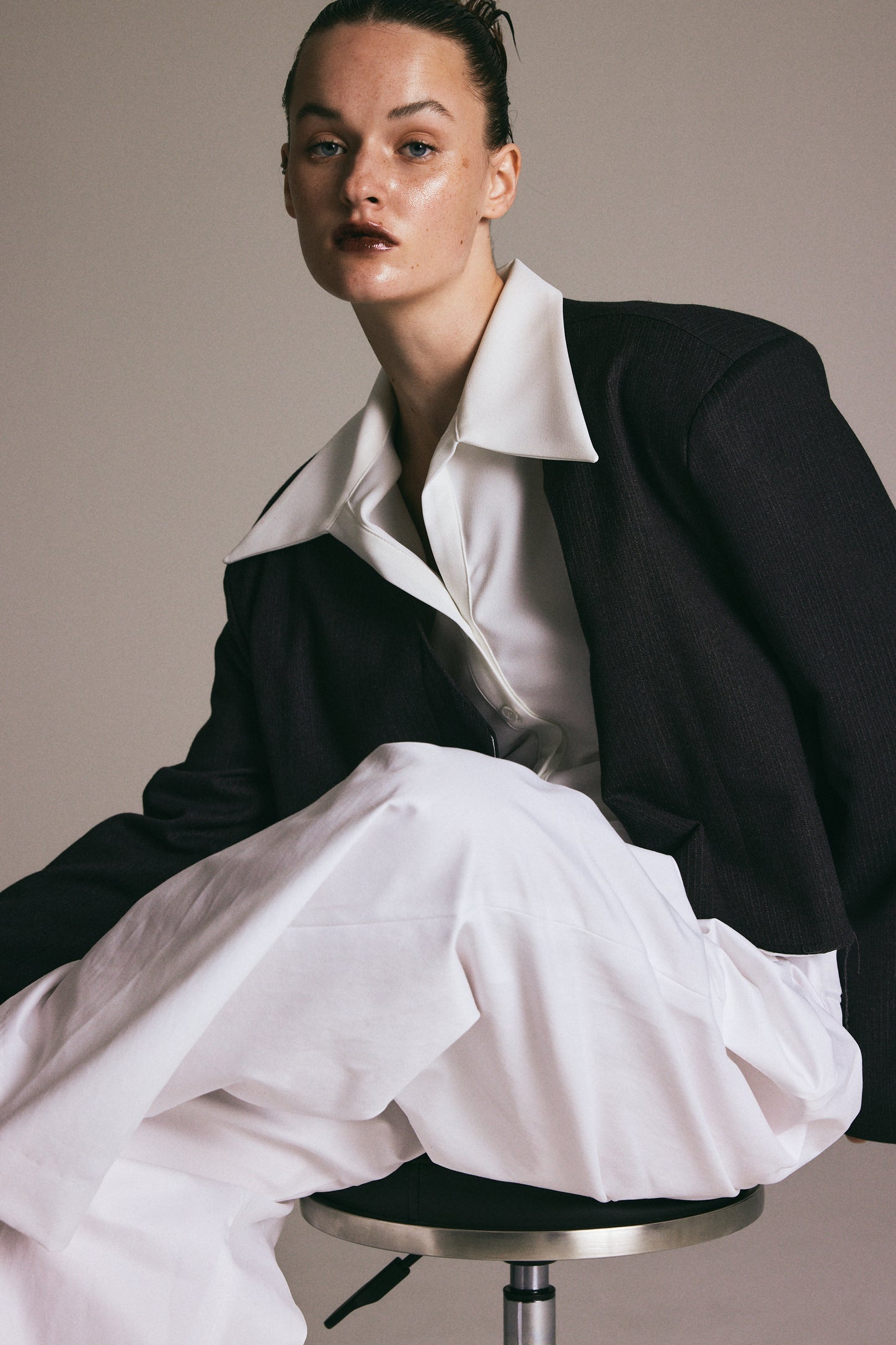 Wide Spread Collar Shirt Blouse, White