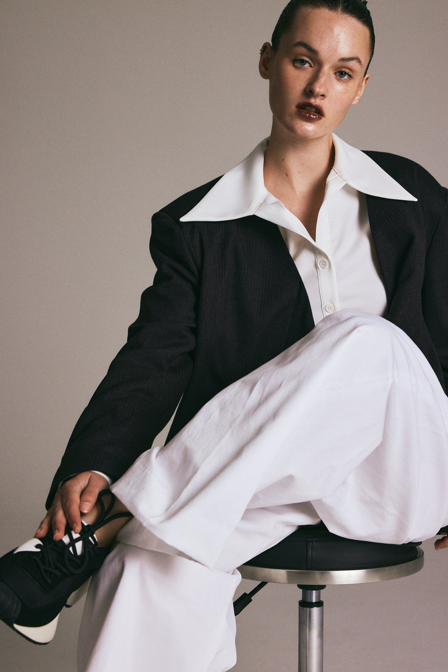 Wide Spread Collar Shirt Blouse, White