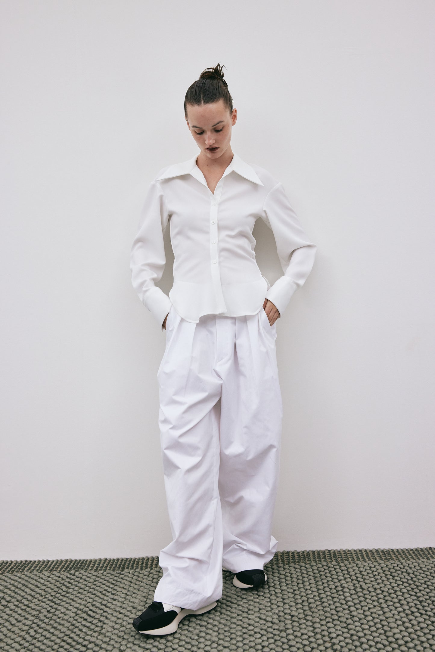 Wide Spread Collar Shirt Blouse, White