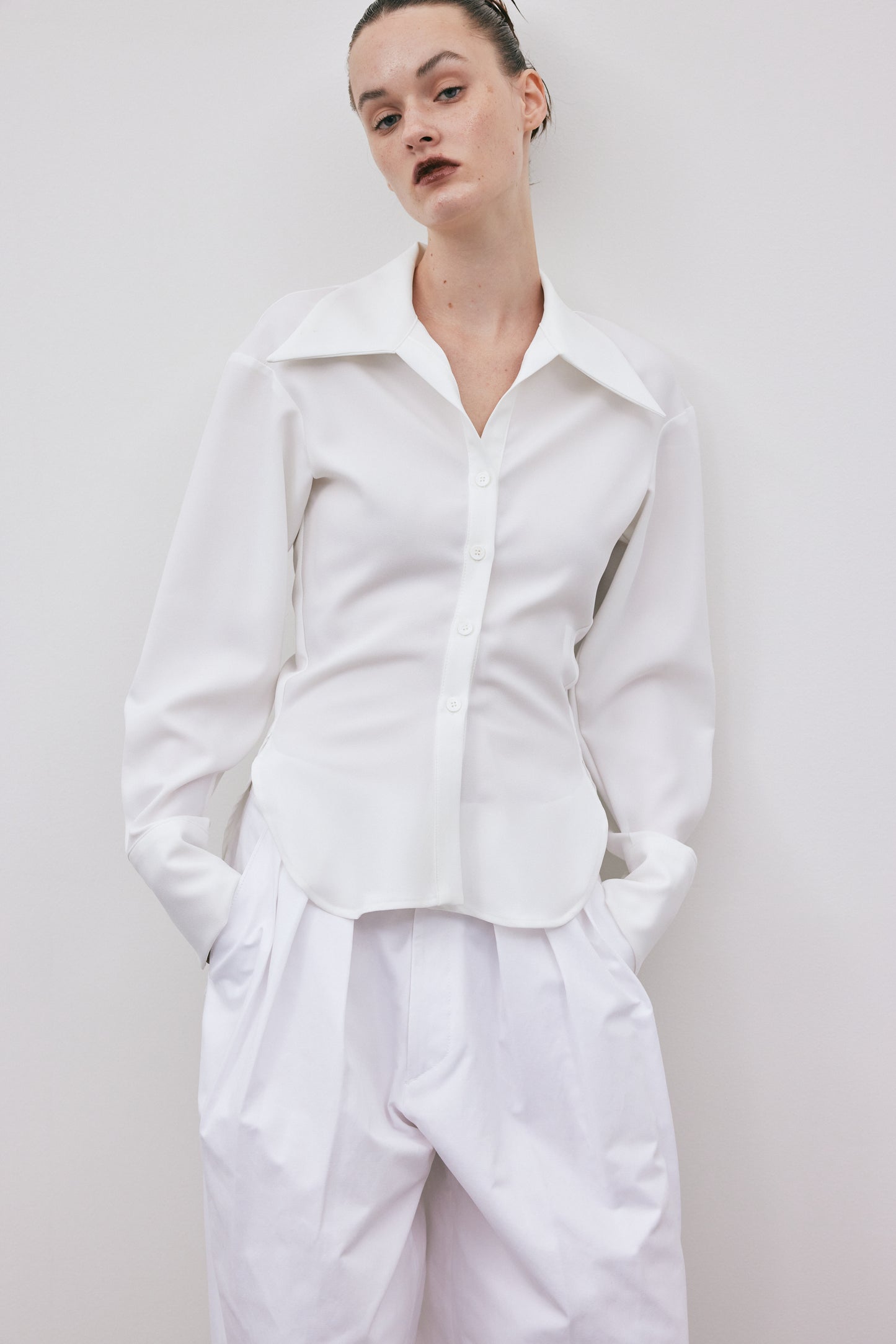 Wide Spread Collar Shirt Blouse, White