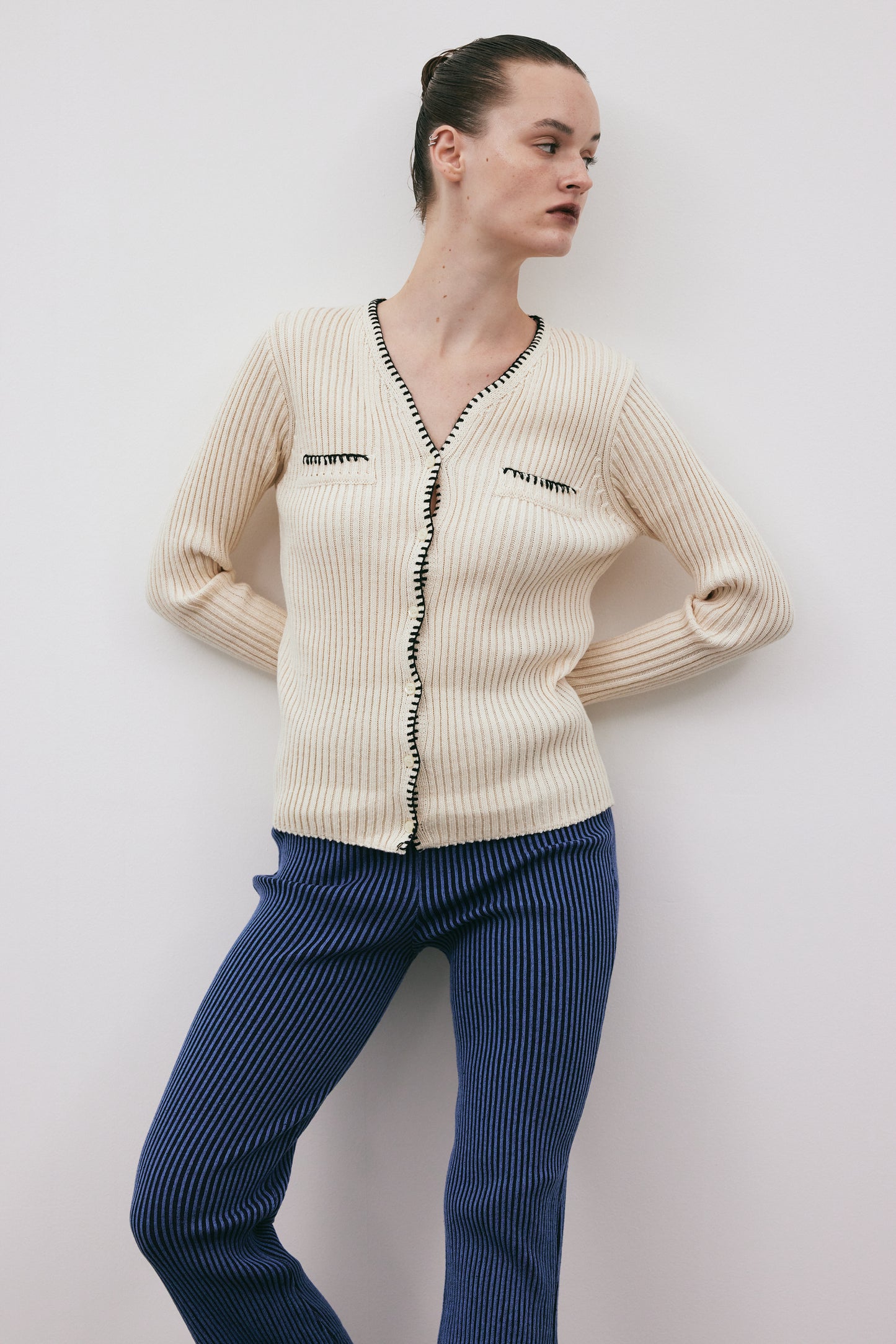 Rib Stitch Cardigan, Cream